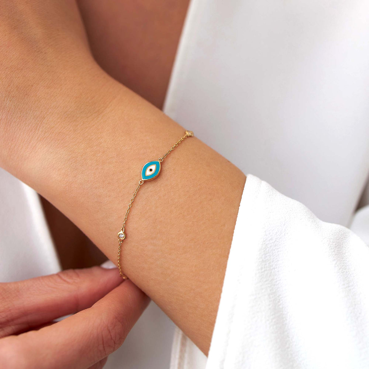 Diamond By The Yard Turquoise Evil Eye Bracelet in 14K Gold