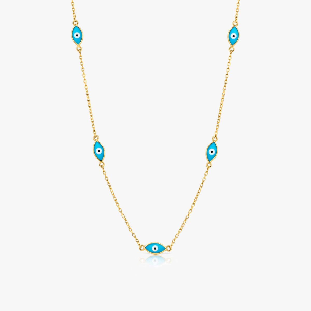 Evil Eye Station Necklace in 14K Gold
