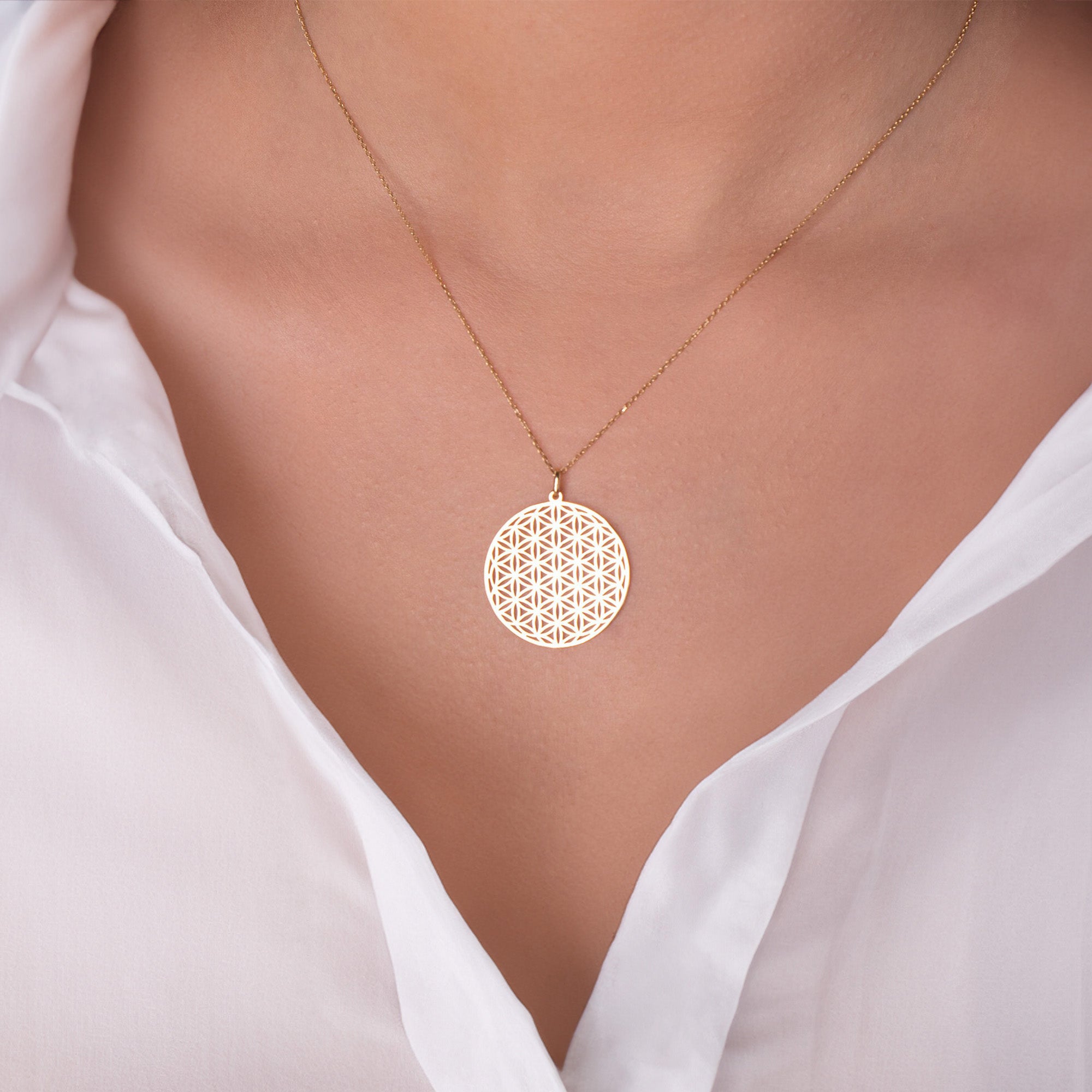 Flower Of Life Necklace in 14K Gold