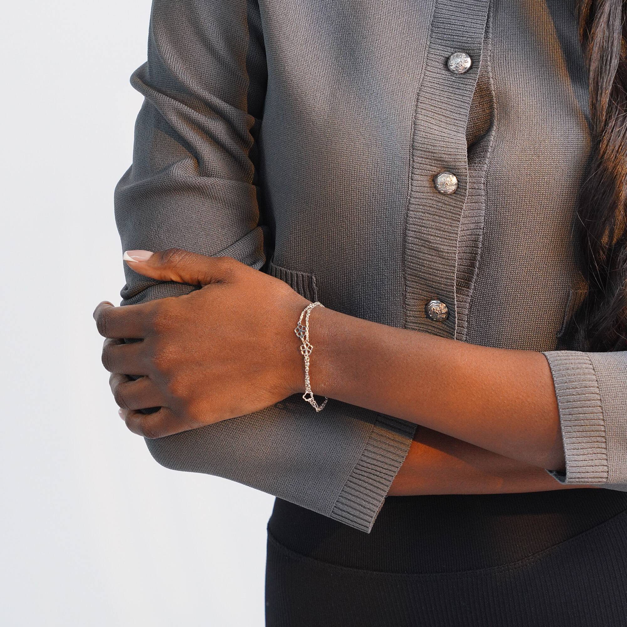 Diamond Flower Station Bracelet in 14K Gold