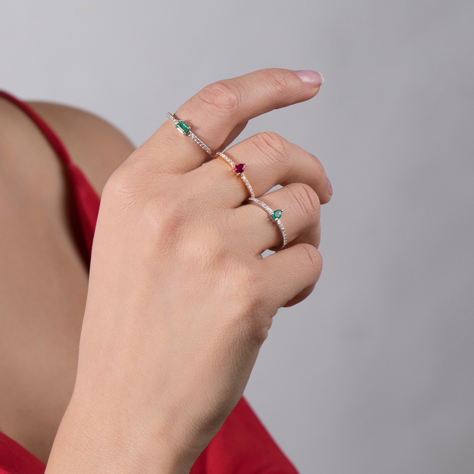 Emerald and Diamond Stacking Ring in 14K Gold