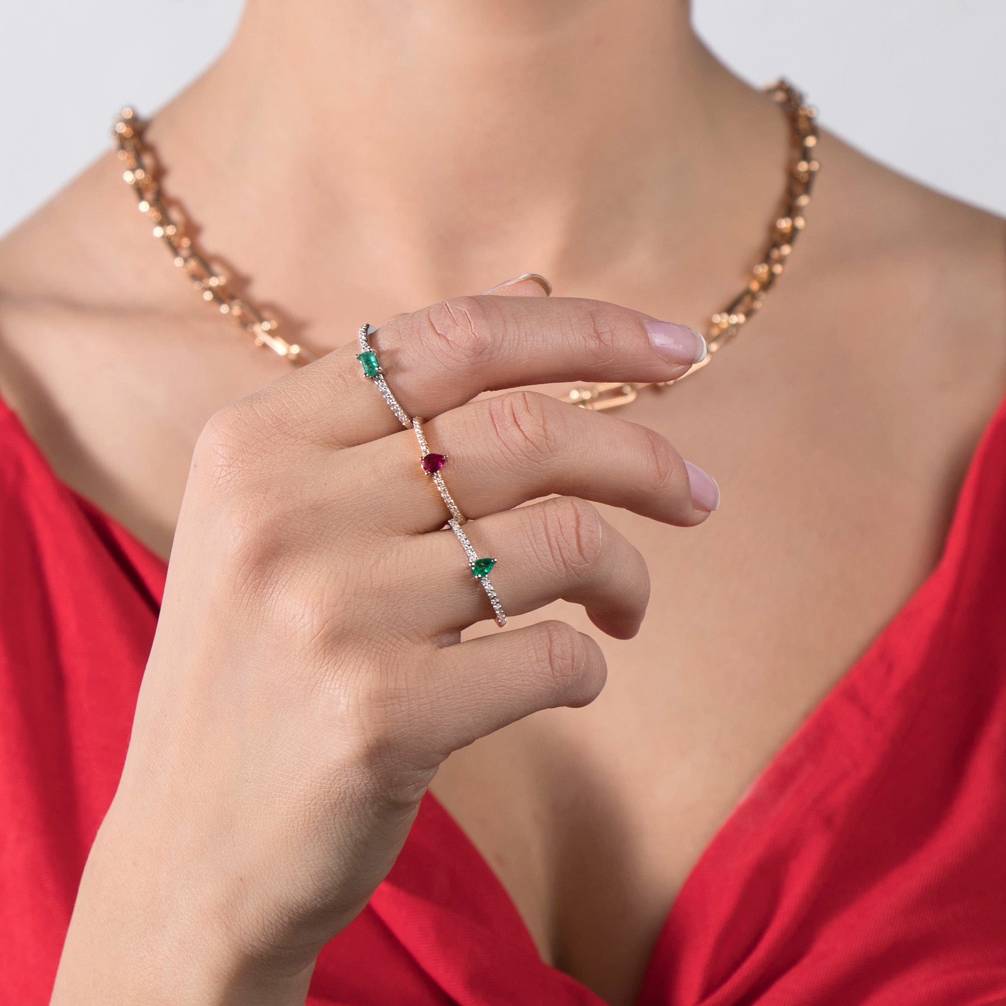 Emerald and Diamond Stacking Ring in 14K Gold