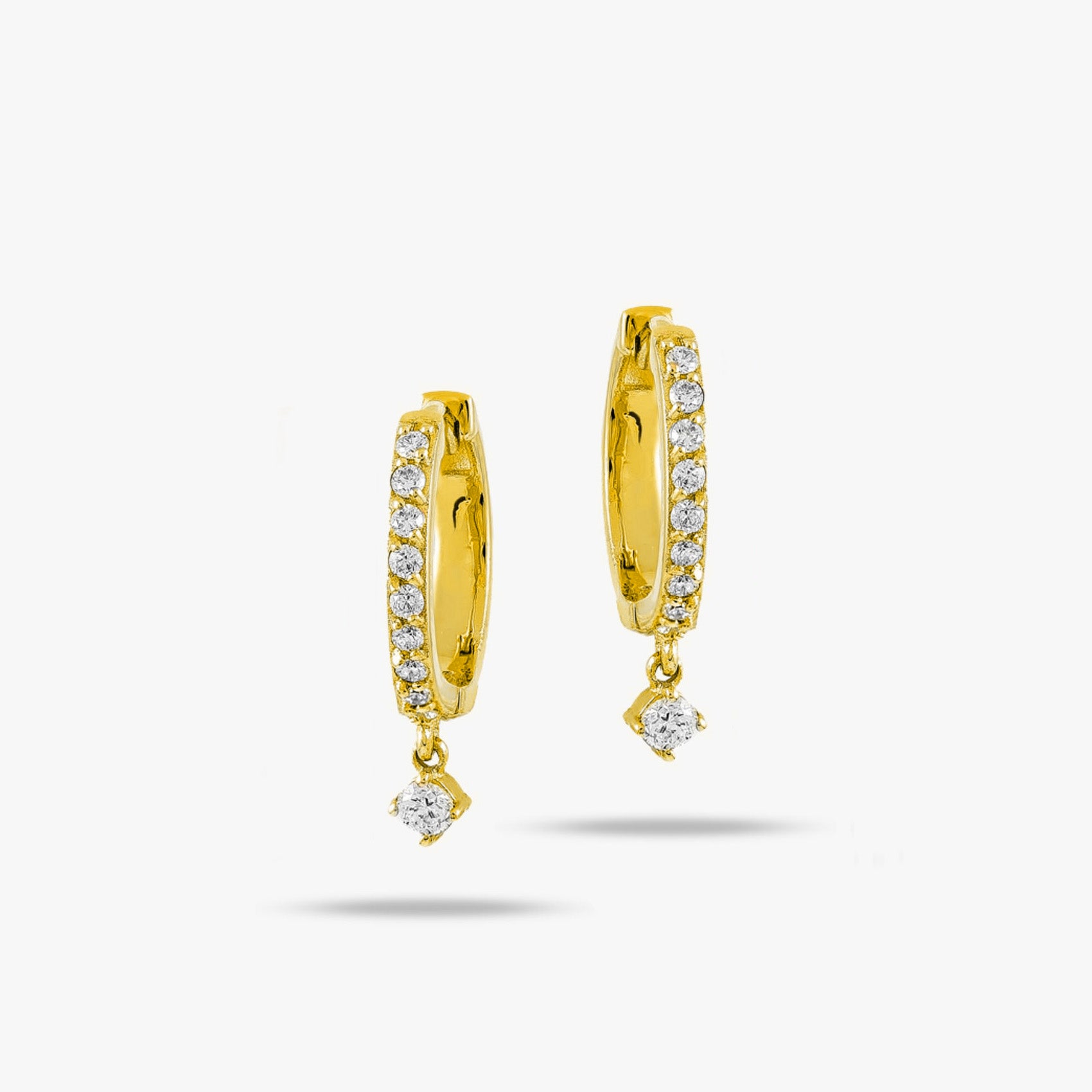 Minimal Diamond Dangle Hoop Earrings in 14K Gold