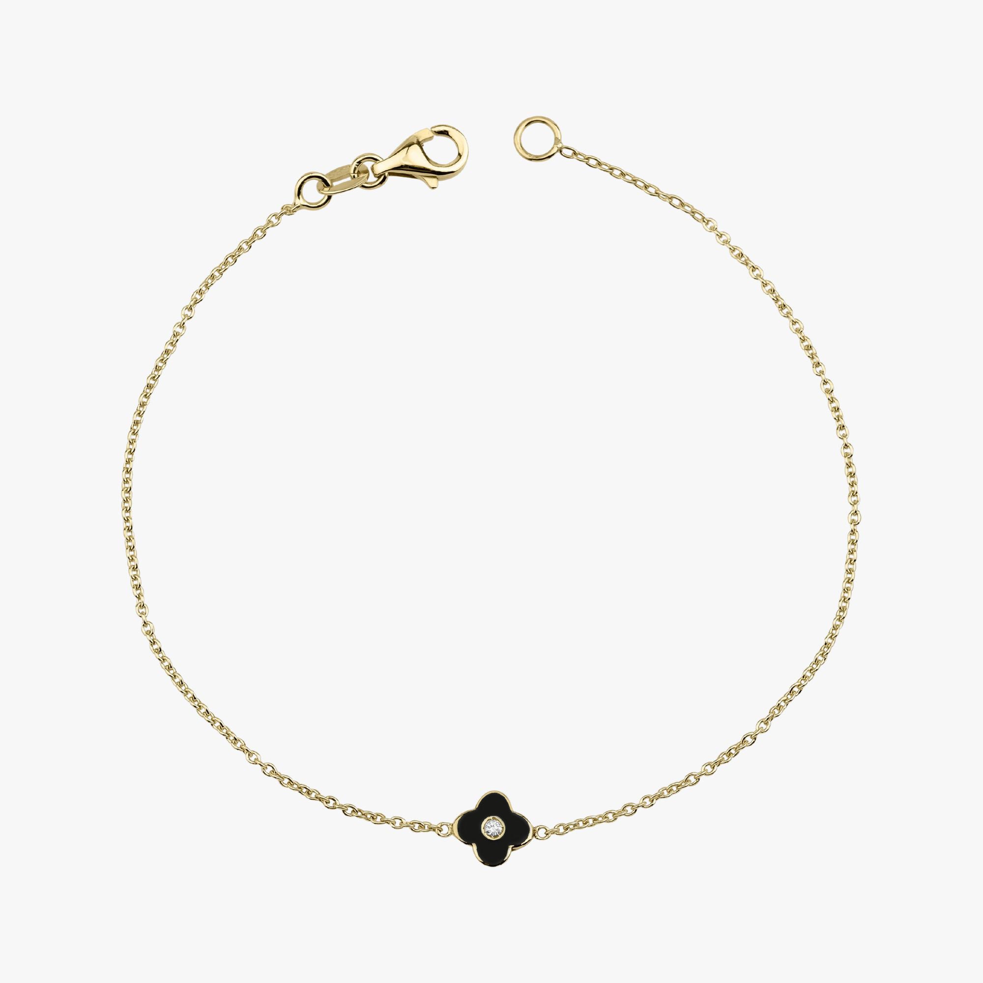 DOUBLE SIDED DIAMOND Mini CLOVER BRACELET IN 14K GOLD / BLACK CLOVER