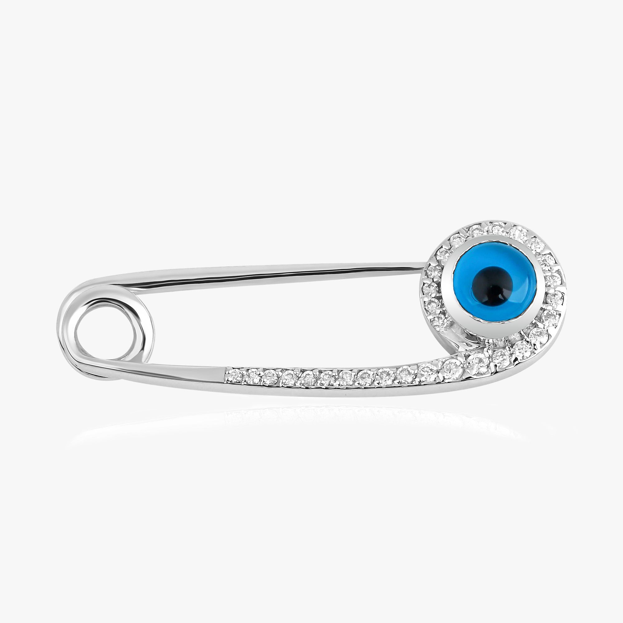 Diamond Evil Eye Pin Brooch in 14K Gold