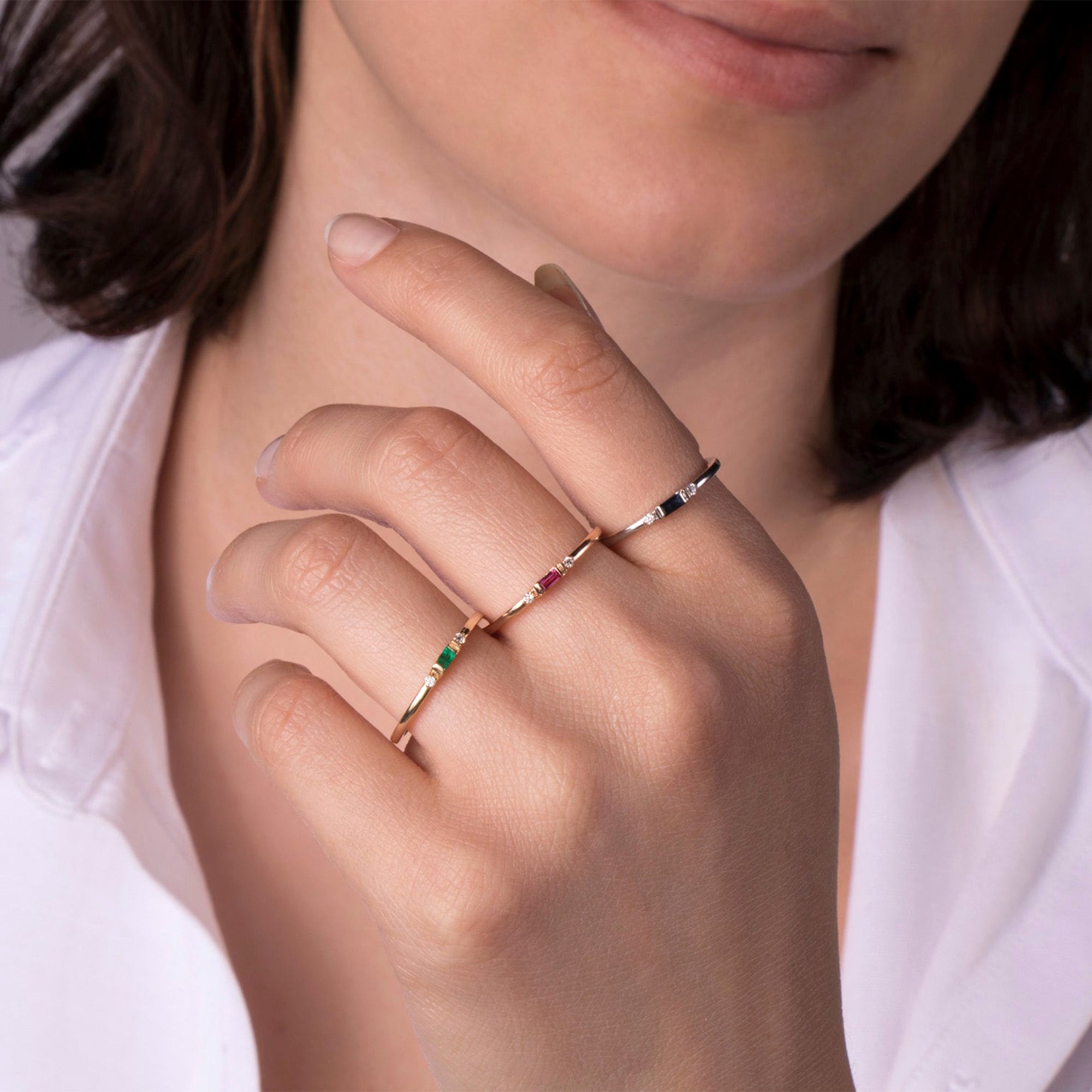 Minimal Emerald Stacking Ring in 14K Gold