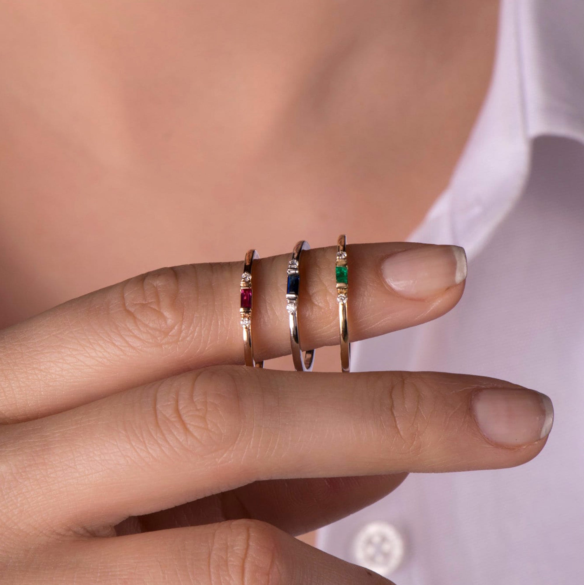 Minimal Emerald Stacking Ring in 14K Gold