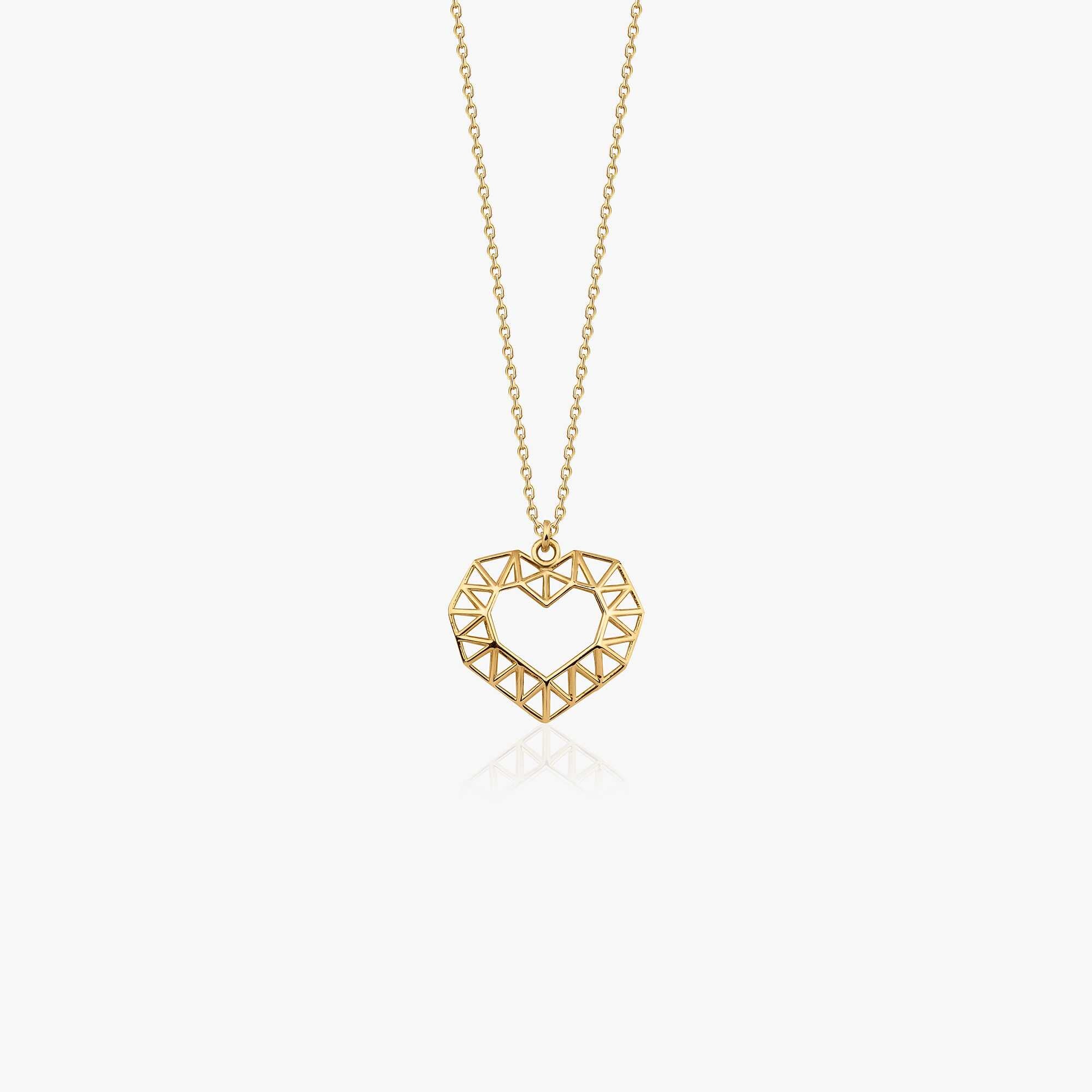 Geometric Open Heart Necklace in 14K Gold