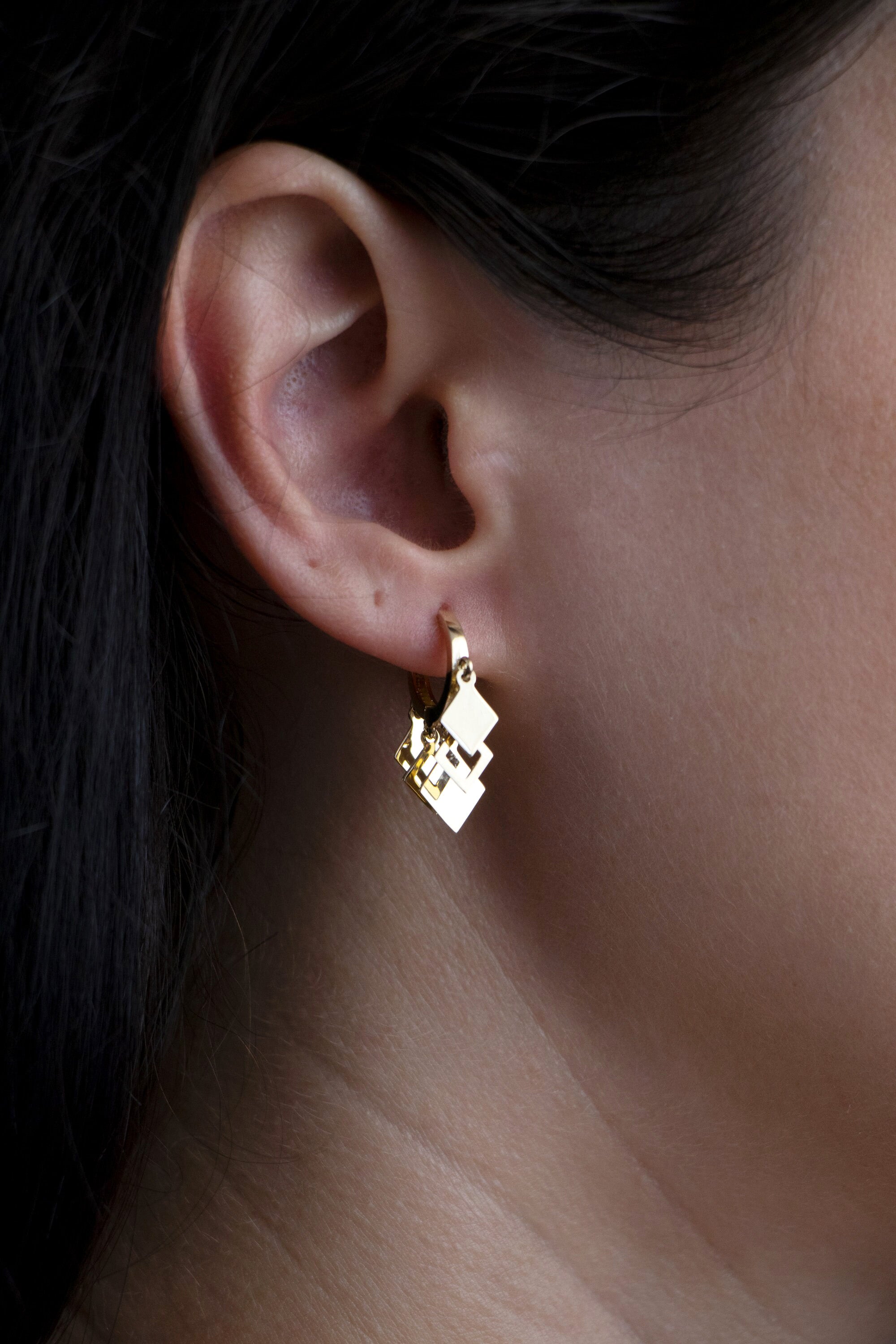 Golden Dangle Hoops in 14K Gold