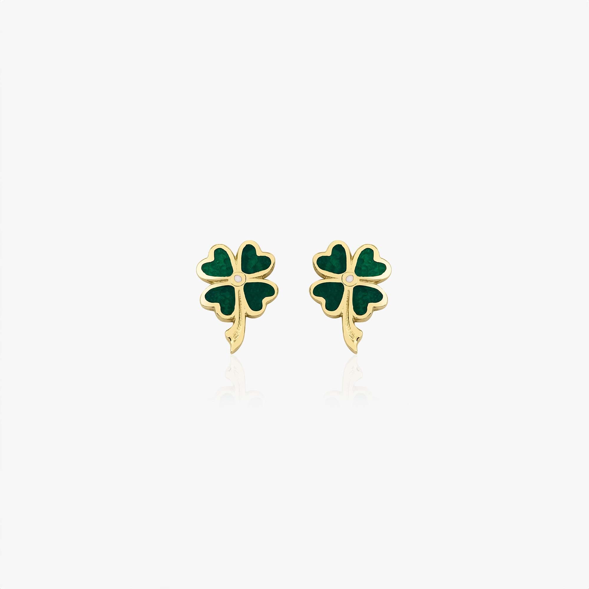 Green Four Leaf Clover Studs in 14K Gold