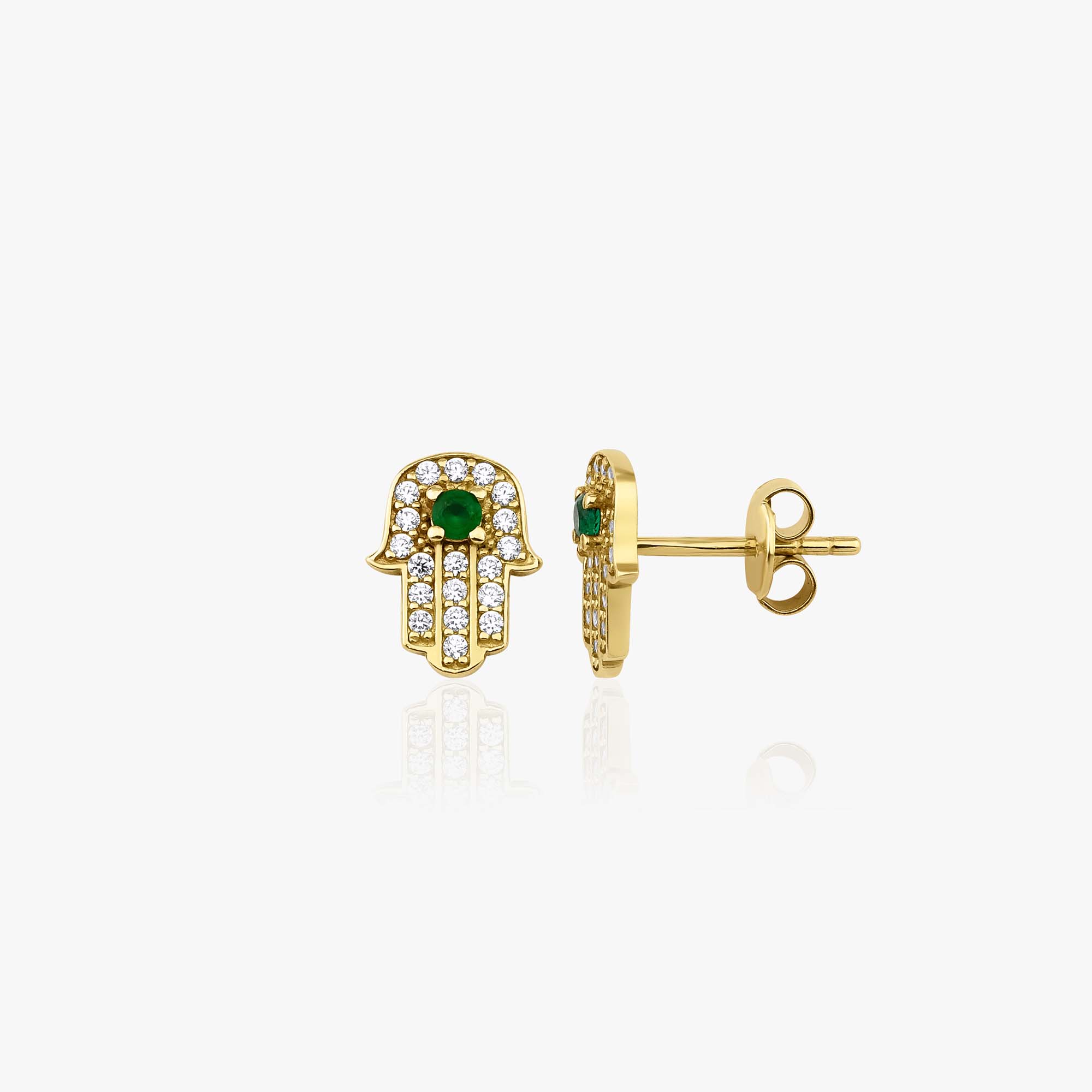 green hamsa stud shown sideways shown on a white background