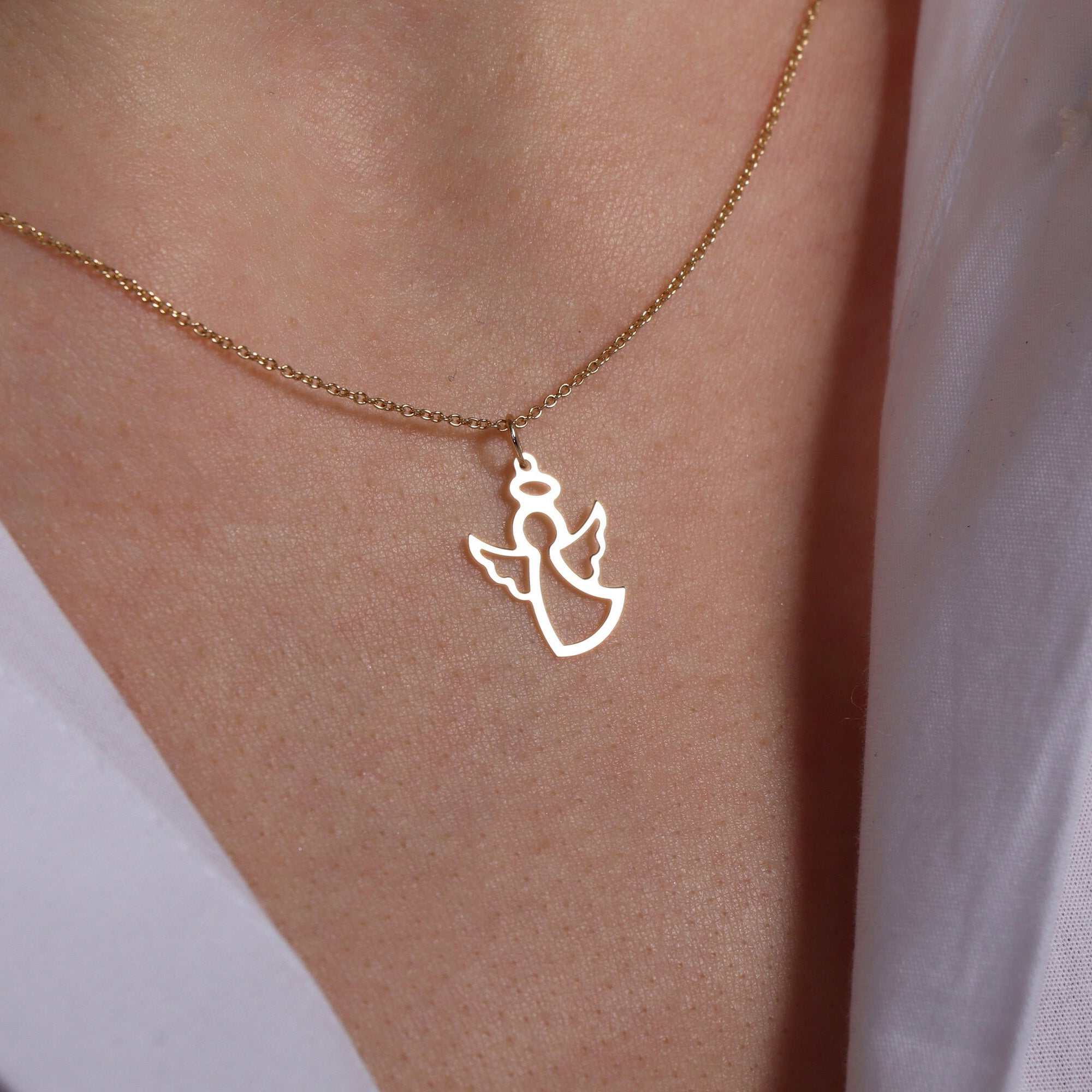 Guardian Angel Charm Necklace in 14K Gold