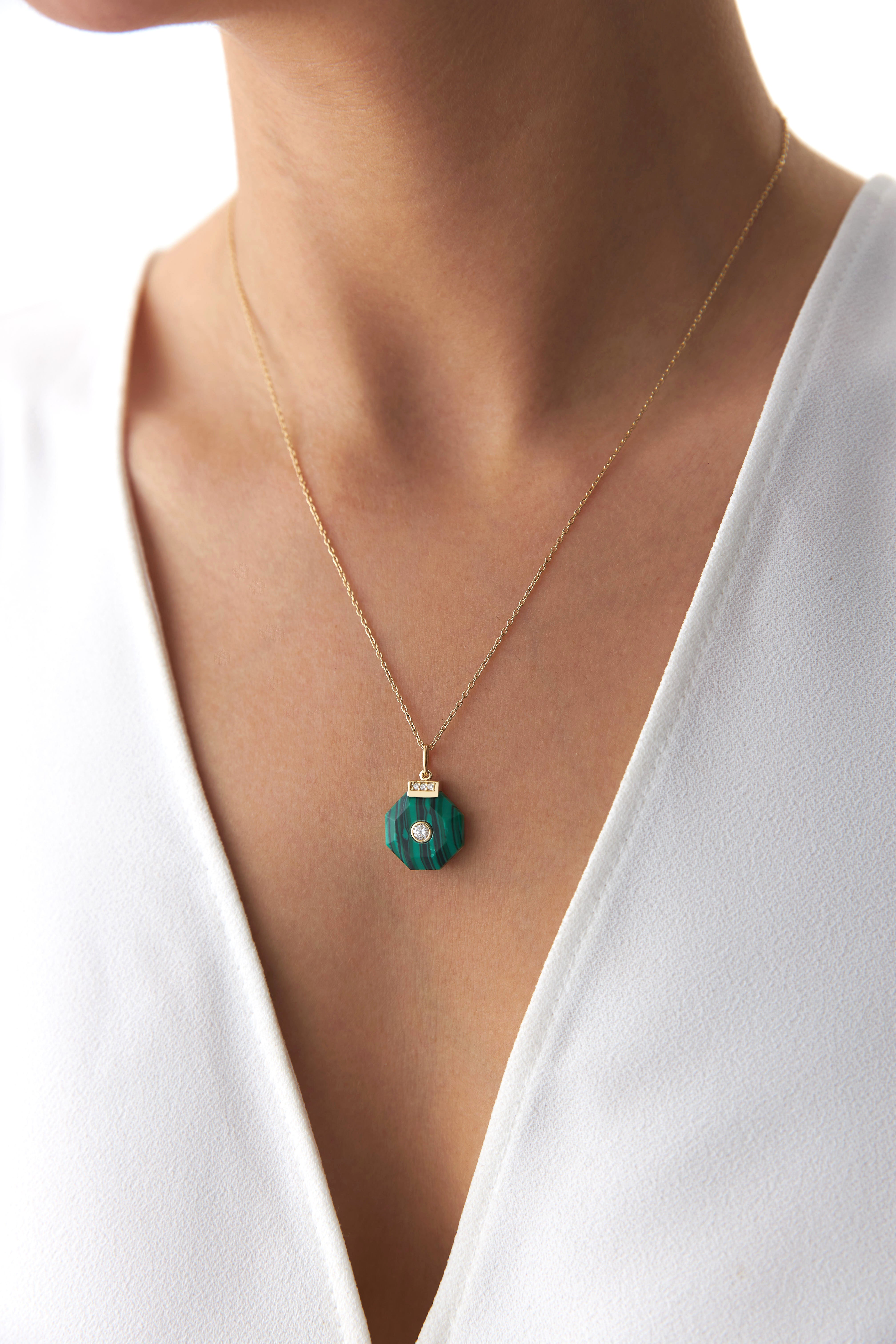 Diamond and Malachite Necklace in 14K Gold