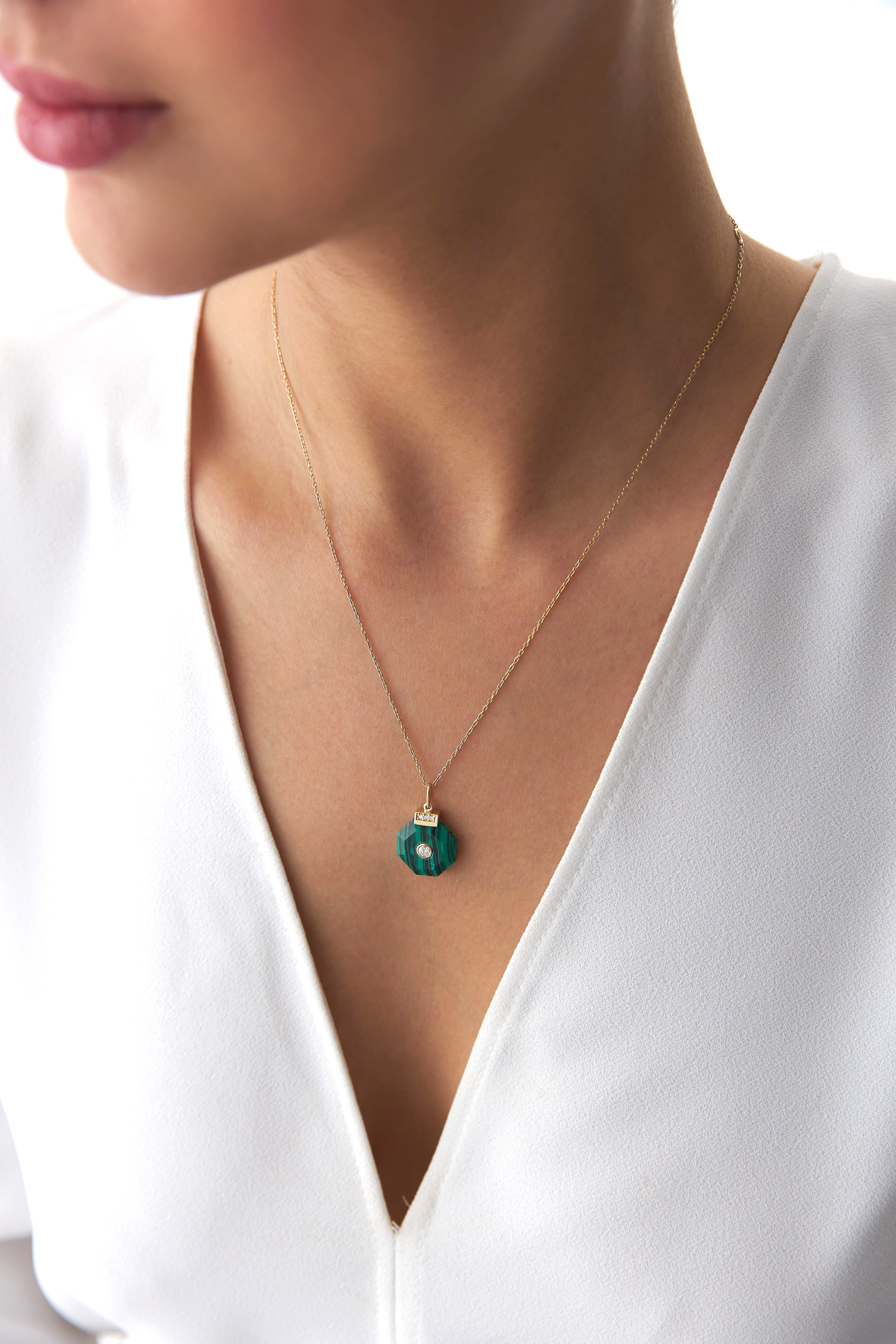Diamond and Malachite Necklace in 14K Gold