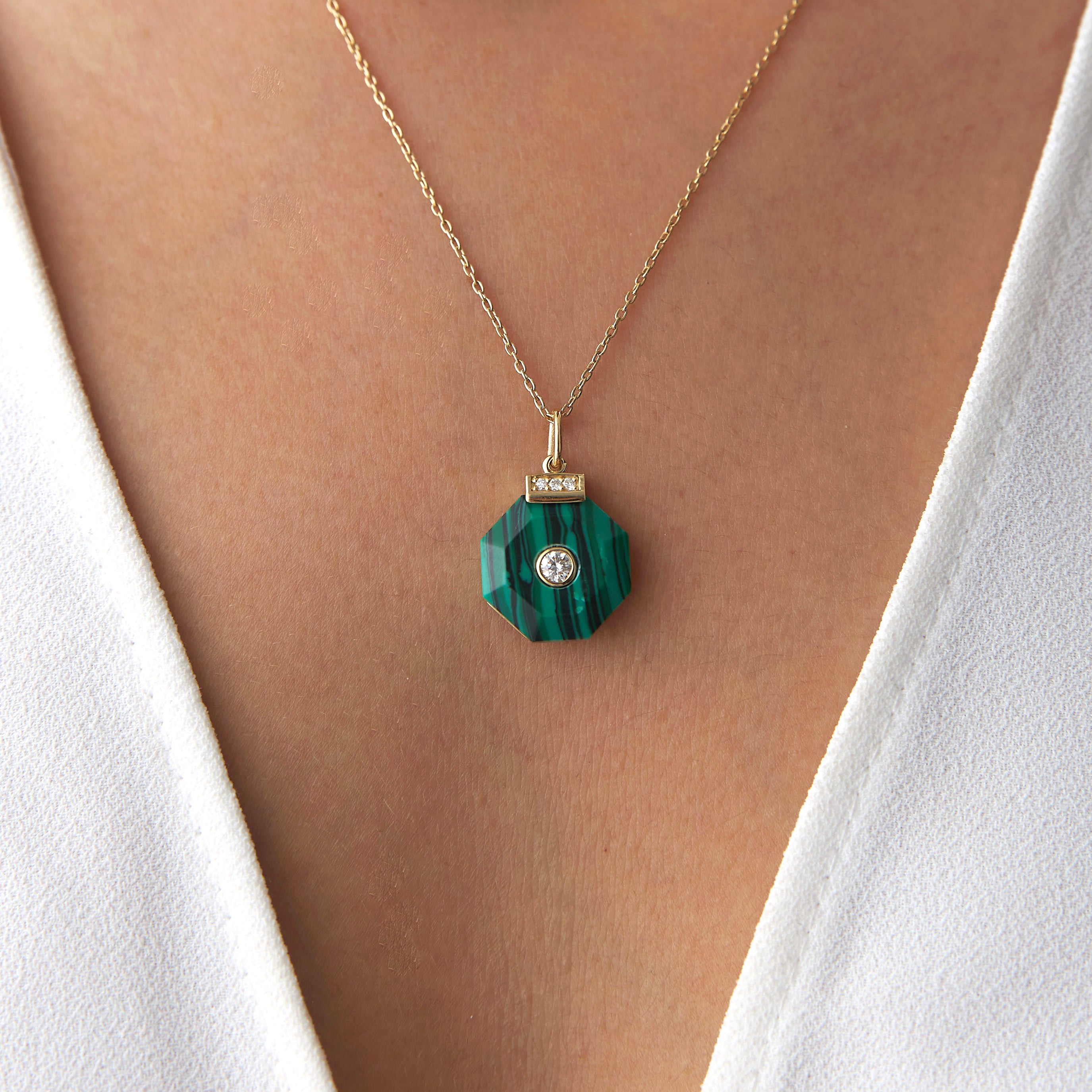 Diamond and Malachite Necklace in 14K Gold