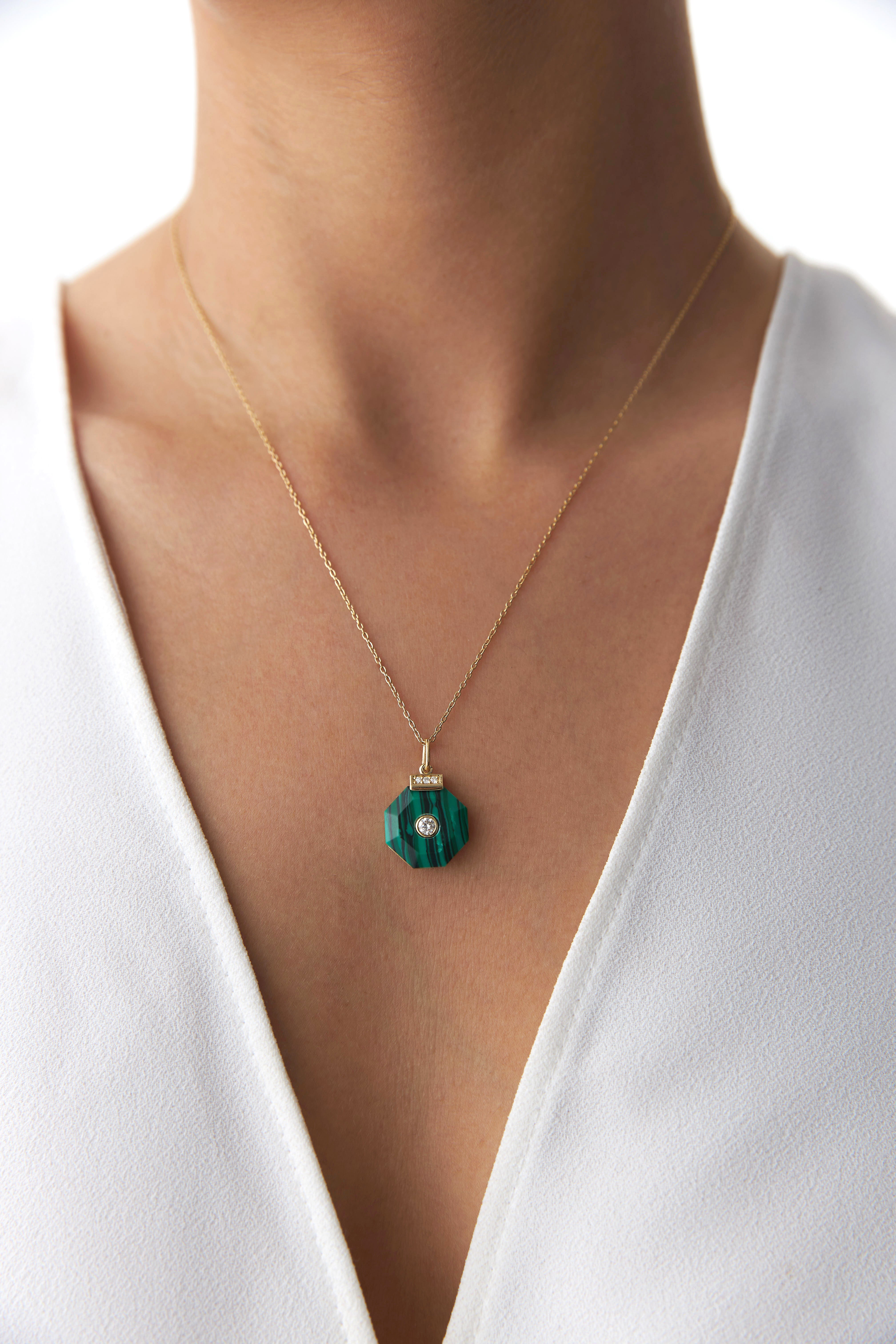 Diamond and Malachite Necklace in 14K Gold