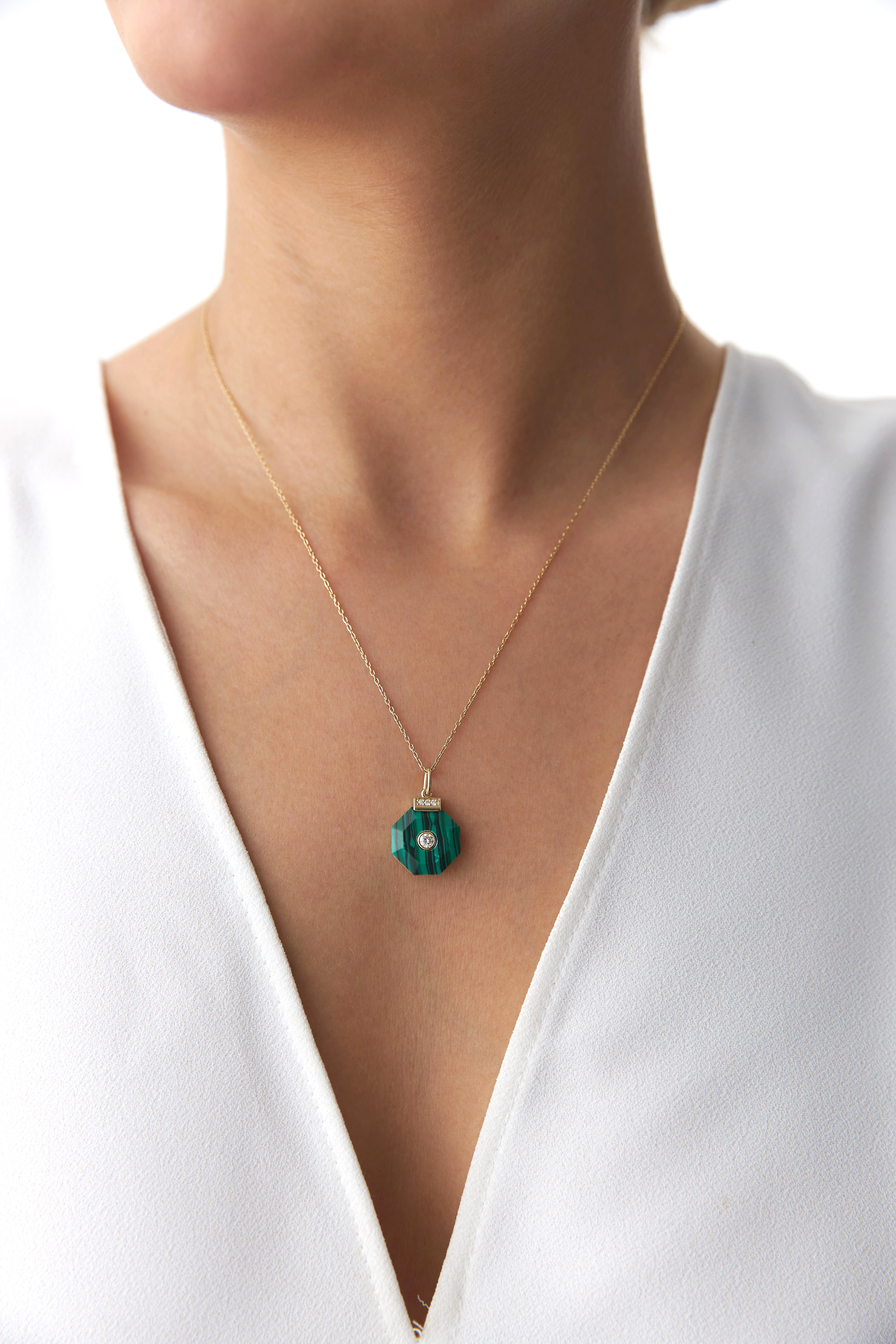 Diamond and Malachite Necklace in 14K Gold