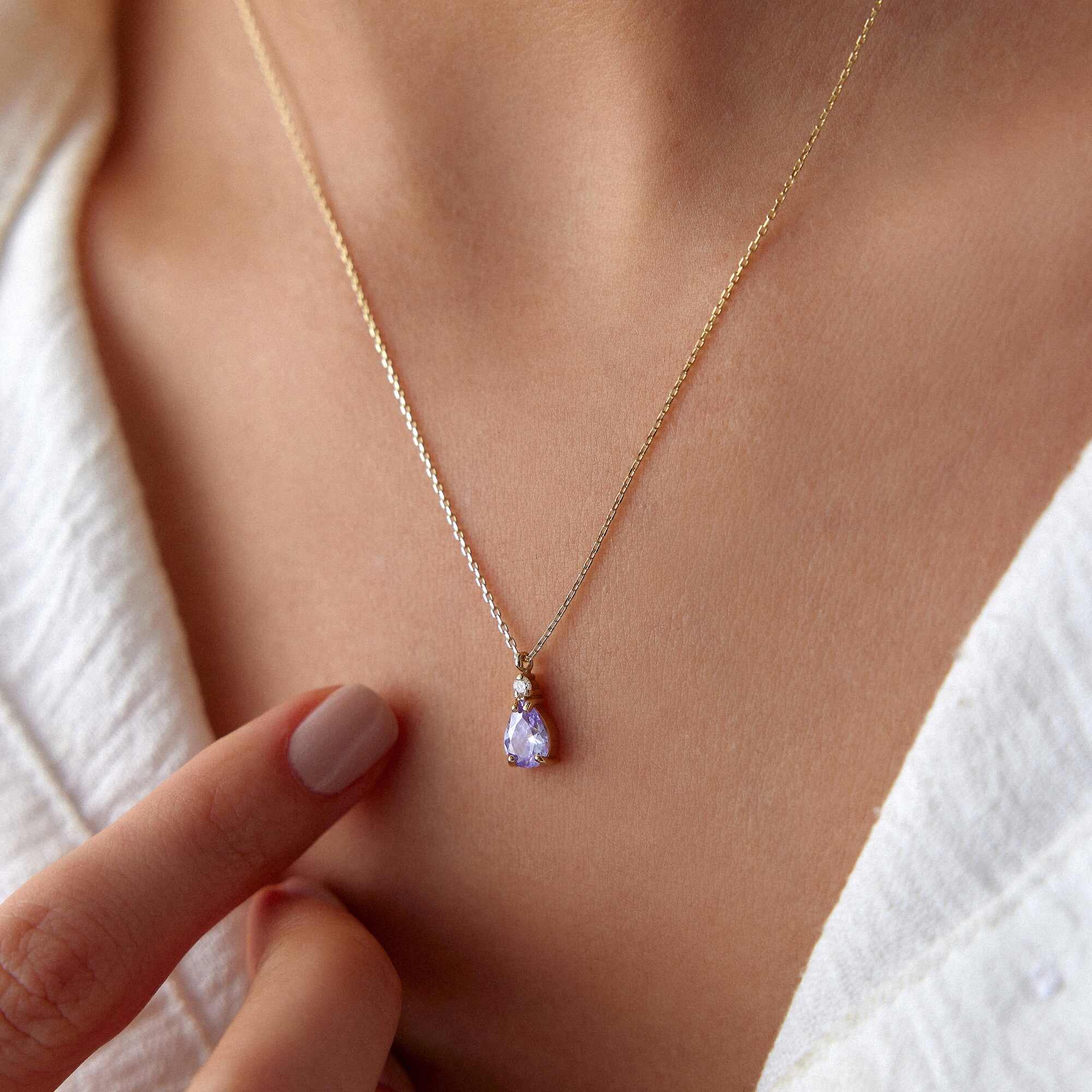 Purple Drop Necklace in 14K Gold