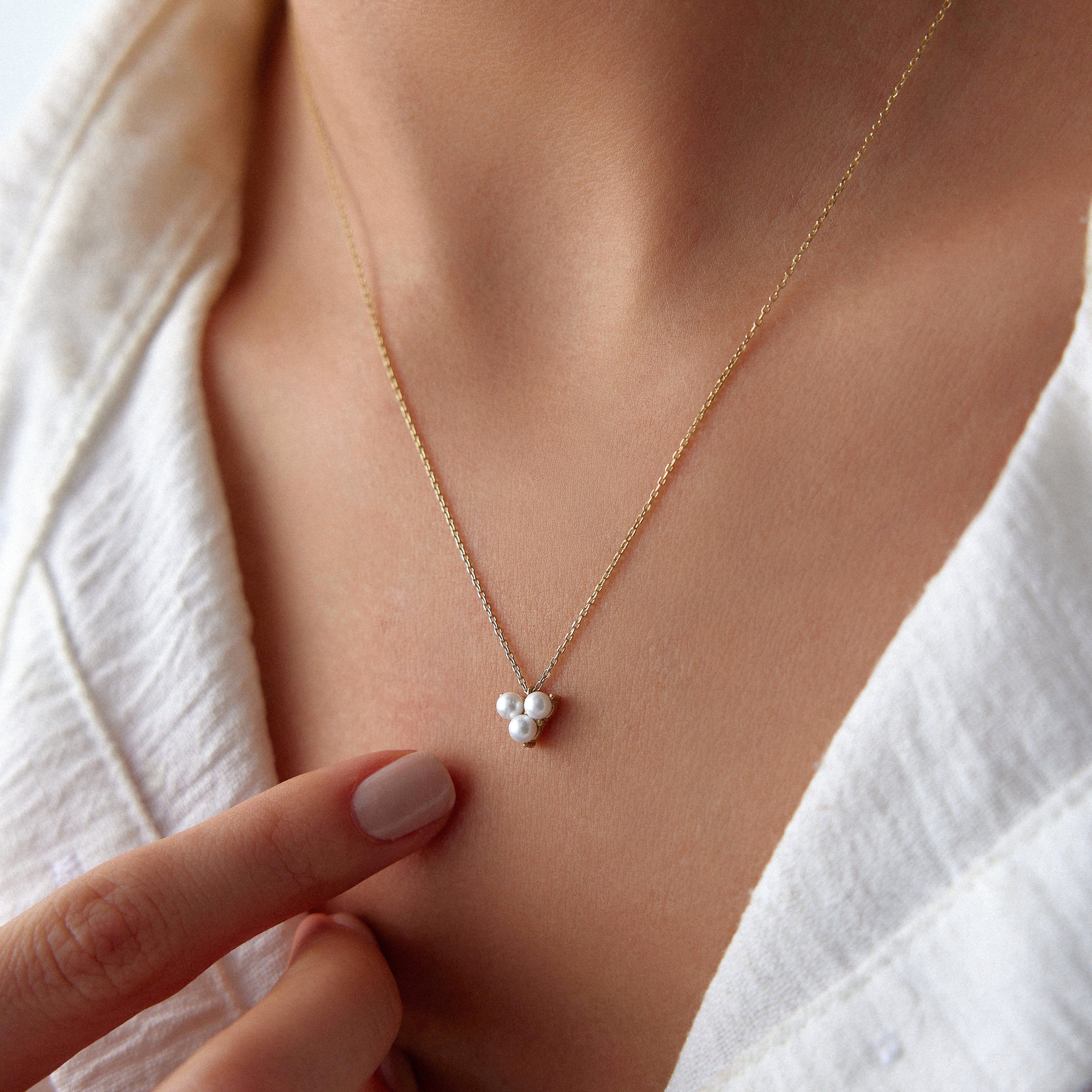 Trio Pearl Necklace in 14K Gold