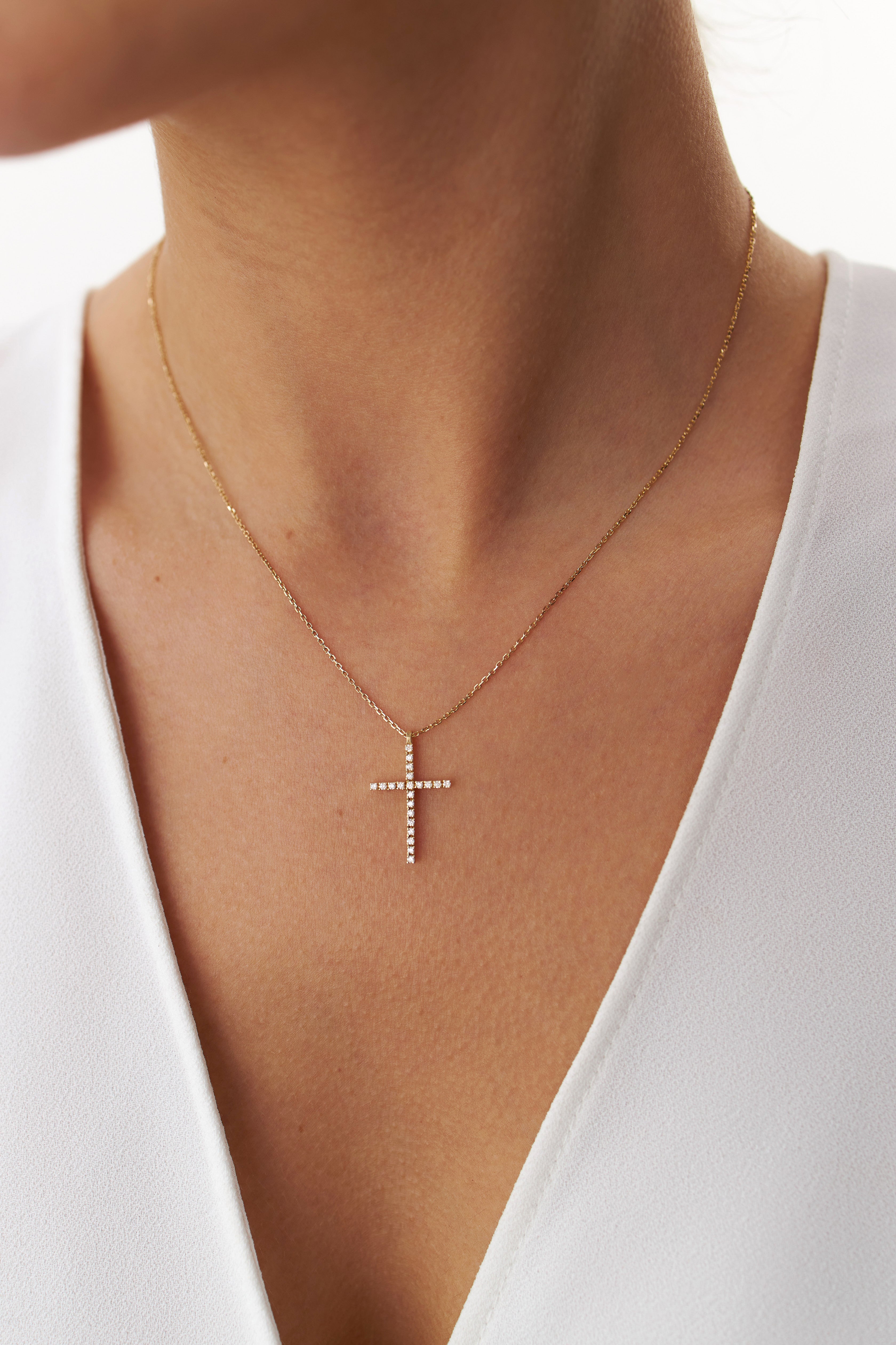 Diamond Cross Necklace in 14K Gold