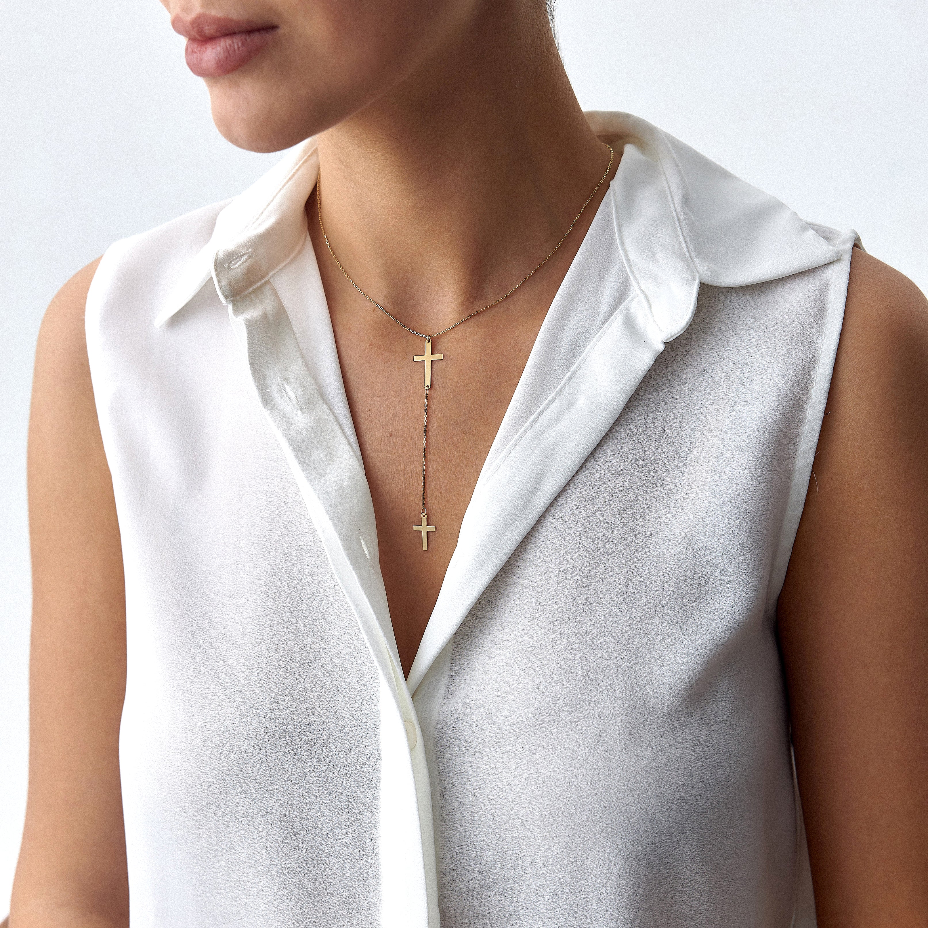 Lariat Cross Necklace in 14K Gold