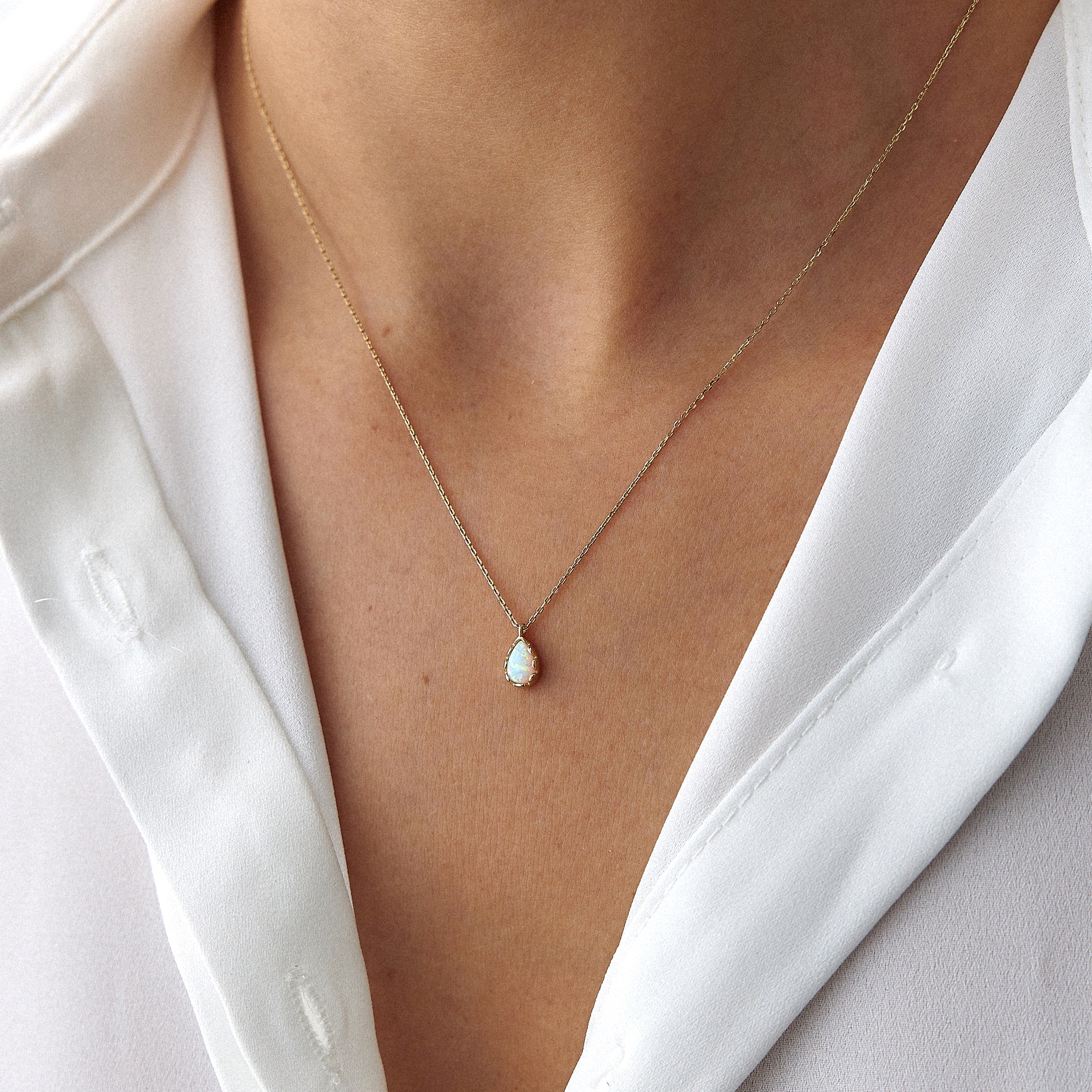 Raindrop Opal Necklace in 14K Gold