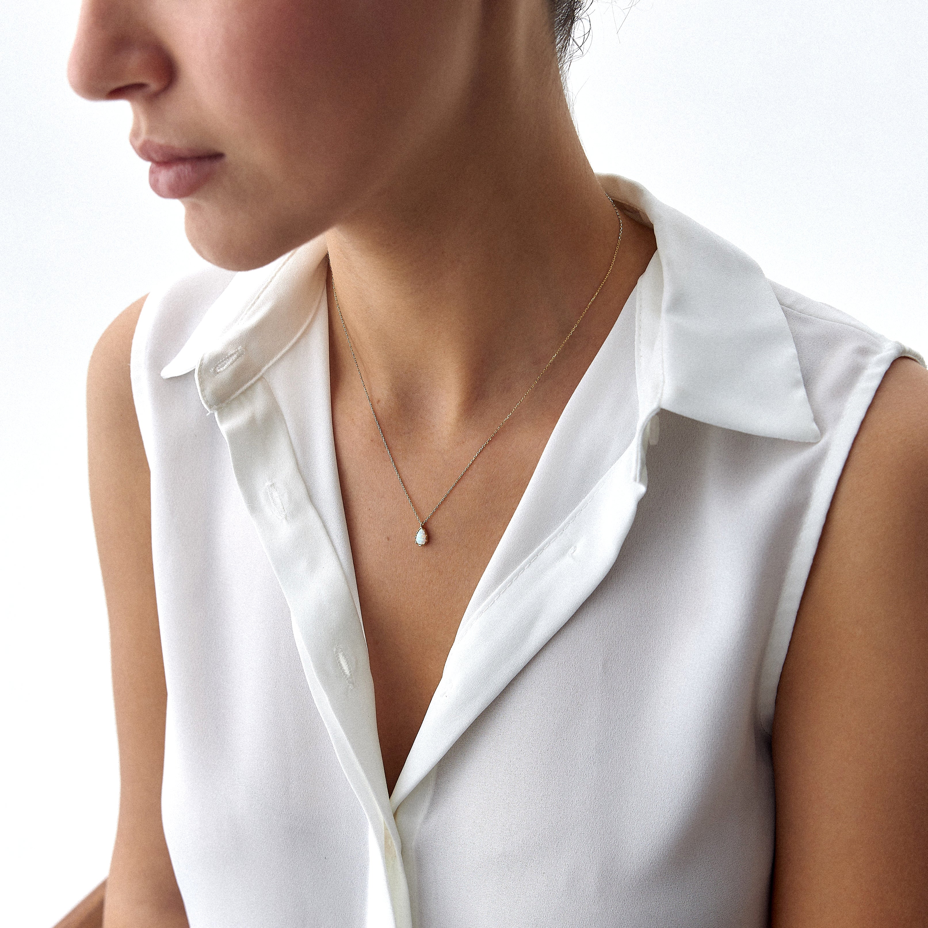 Raindrop Opal Necklace in 14K Gold