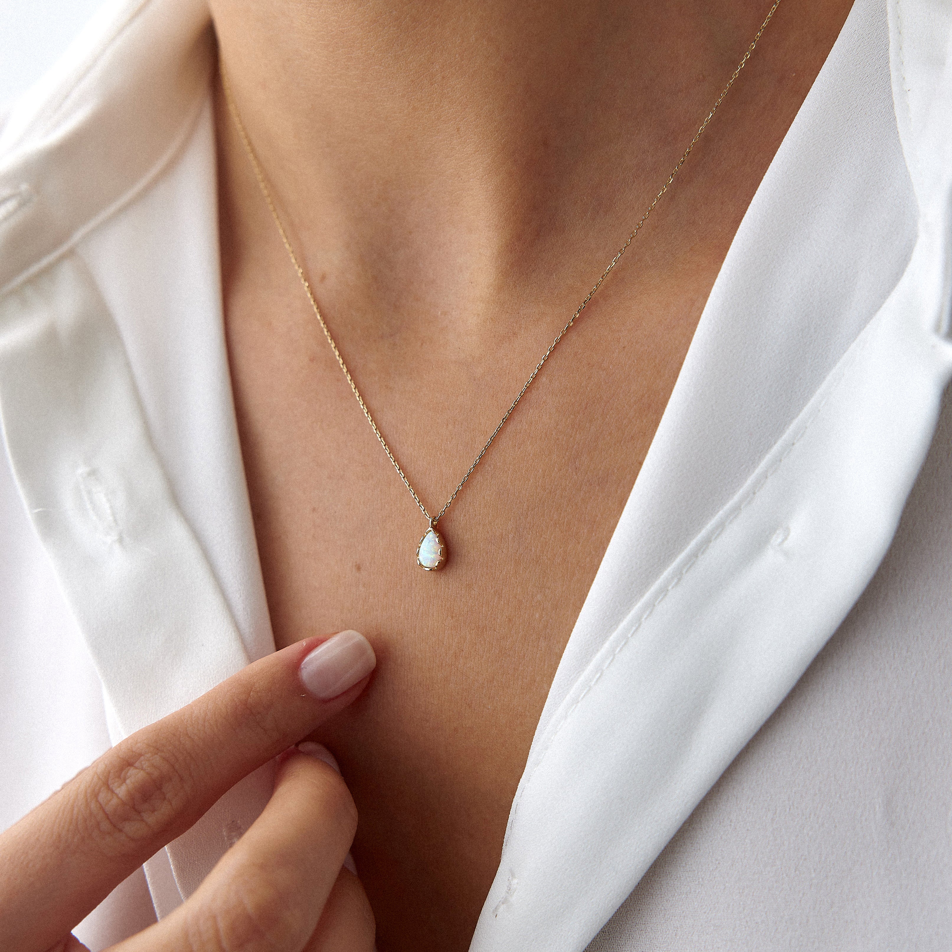 Raindrop Opal Necklace in 14K Gold