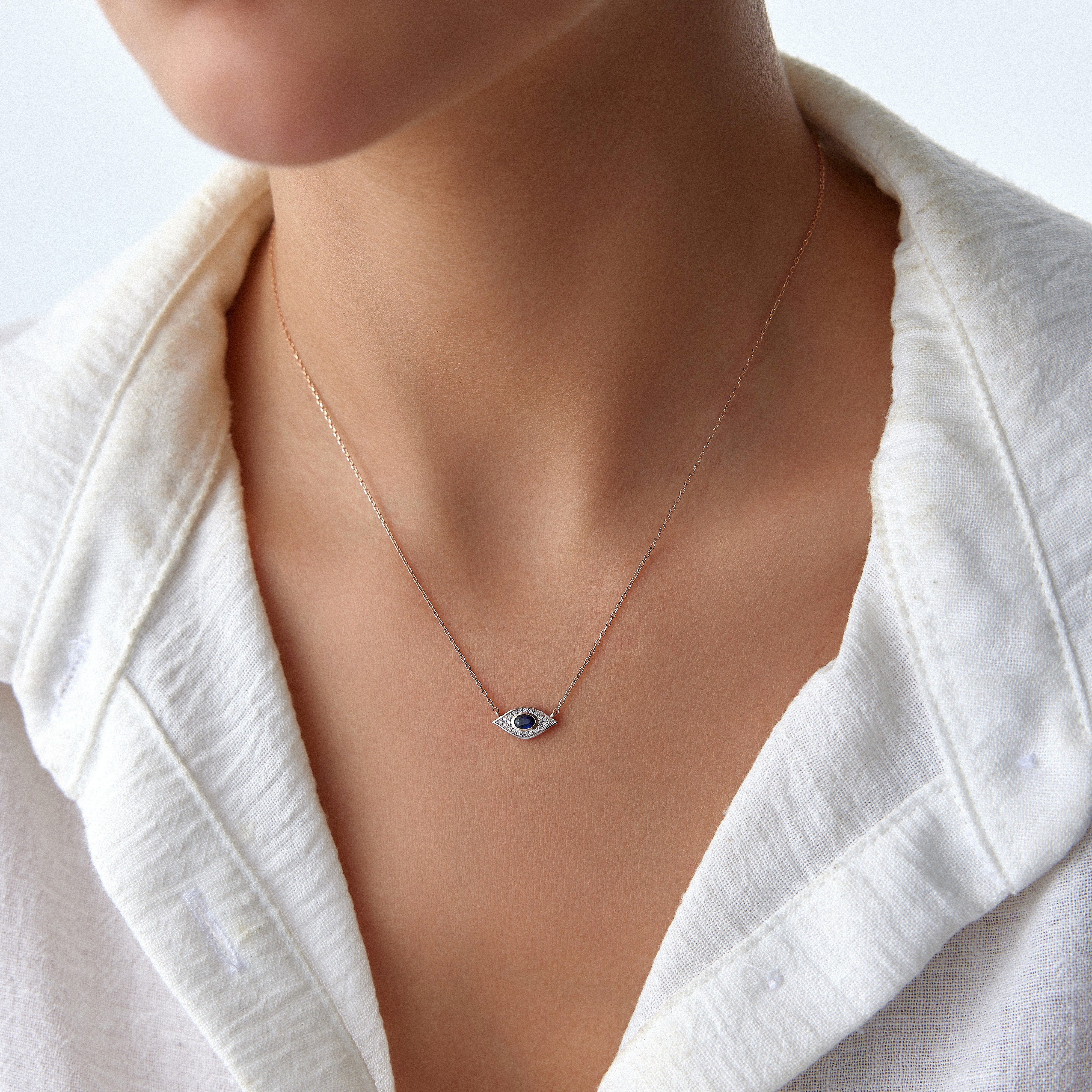 Blue Sapphire and Diamond Evil Eye Necklace