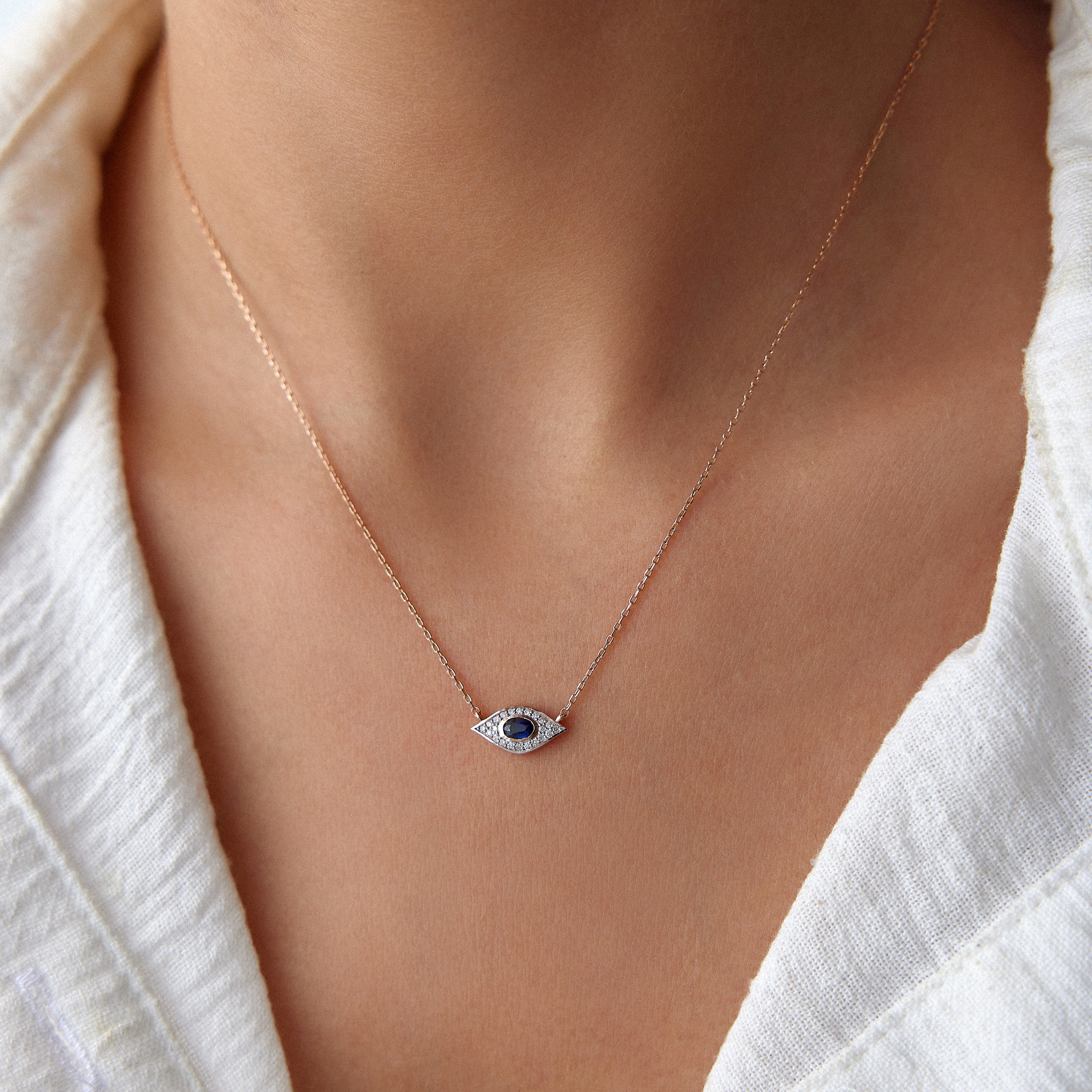 Blue Sapphire and Diamond Evil Eye Necklace