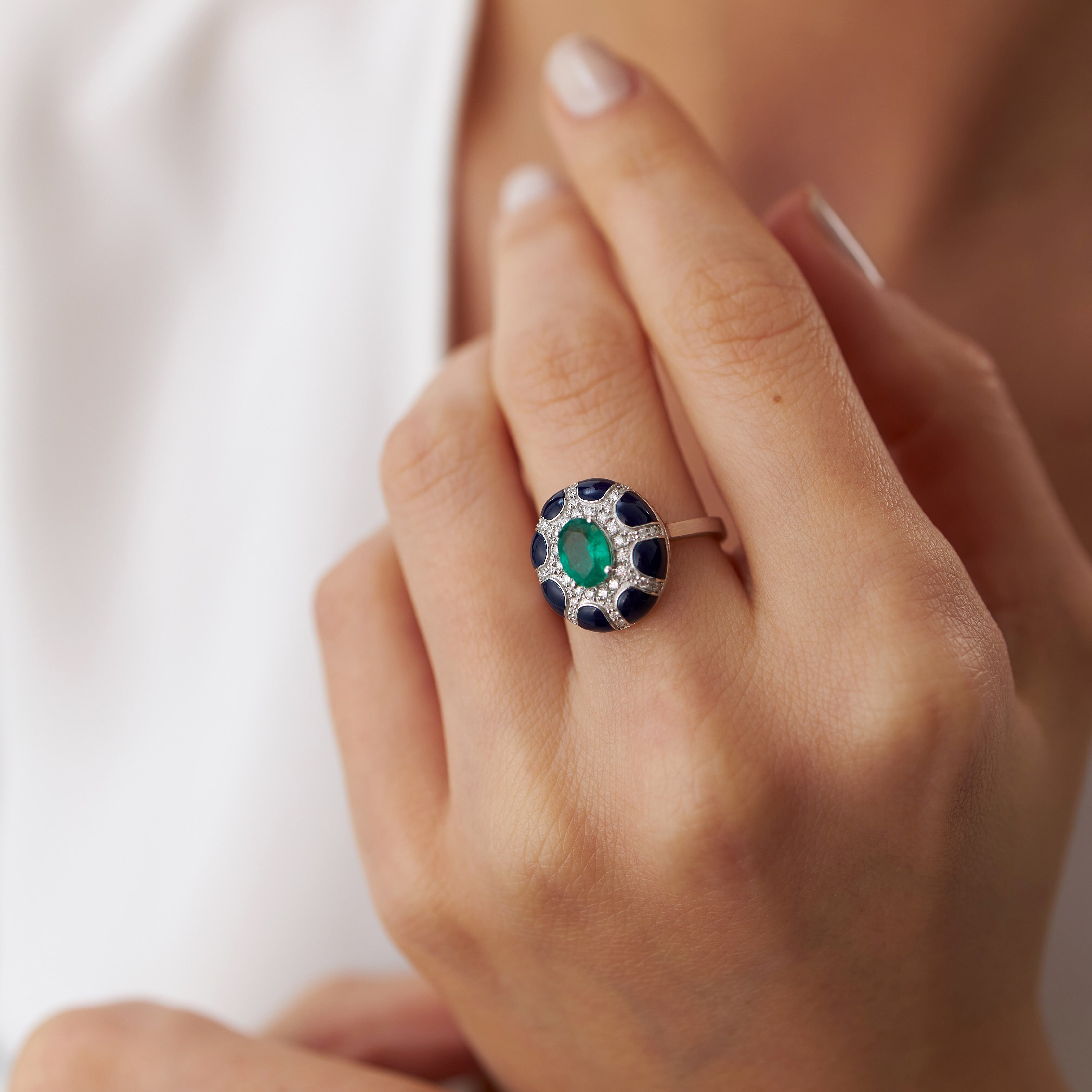 Emerald and Diamond Ring in 14K Gold