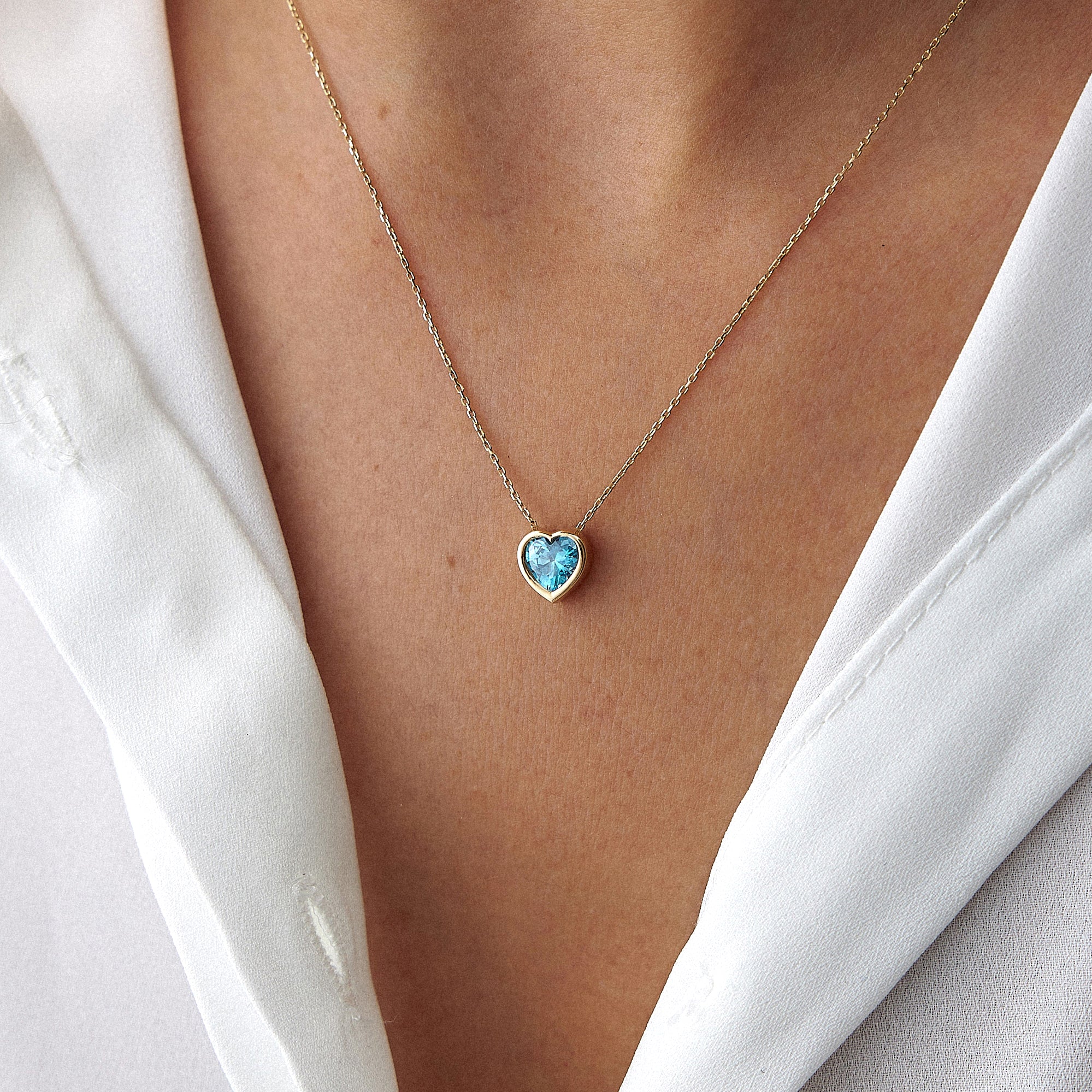 Blue Gemstone Heart Pendant Necklace