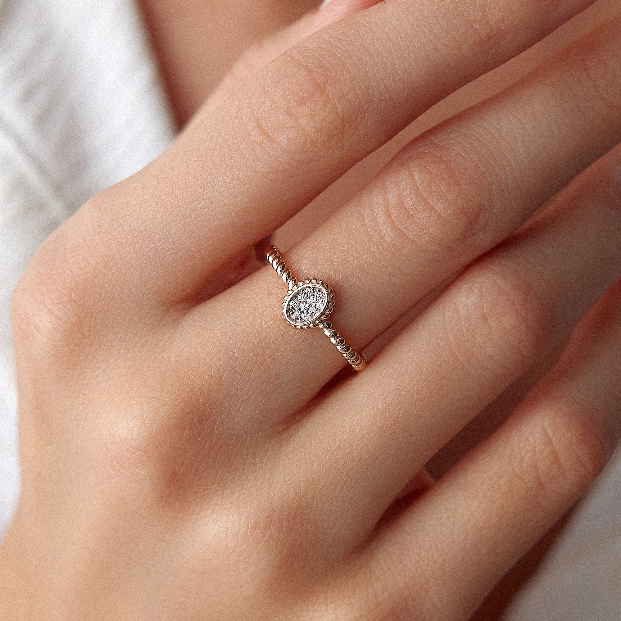 Diamond Mini Oval Ring in 14K Gold