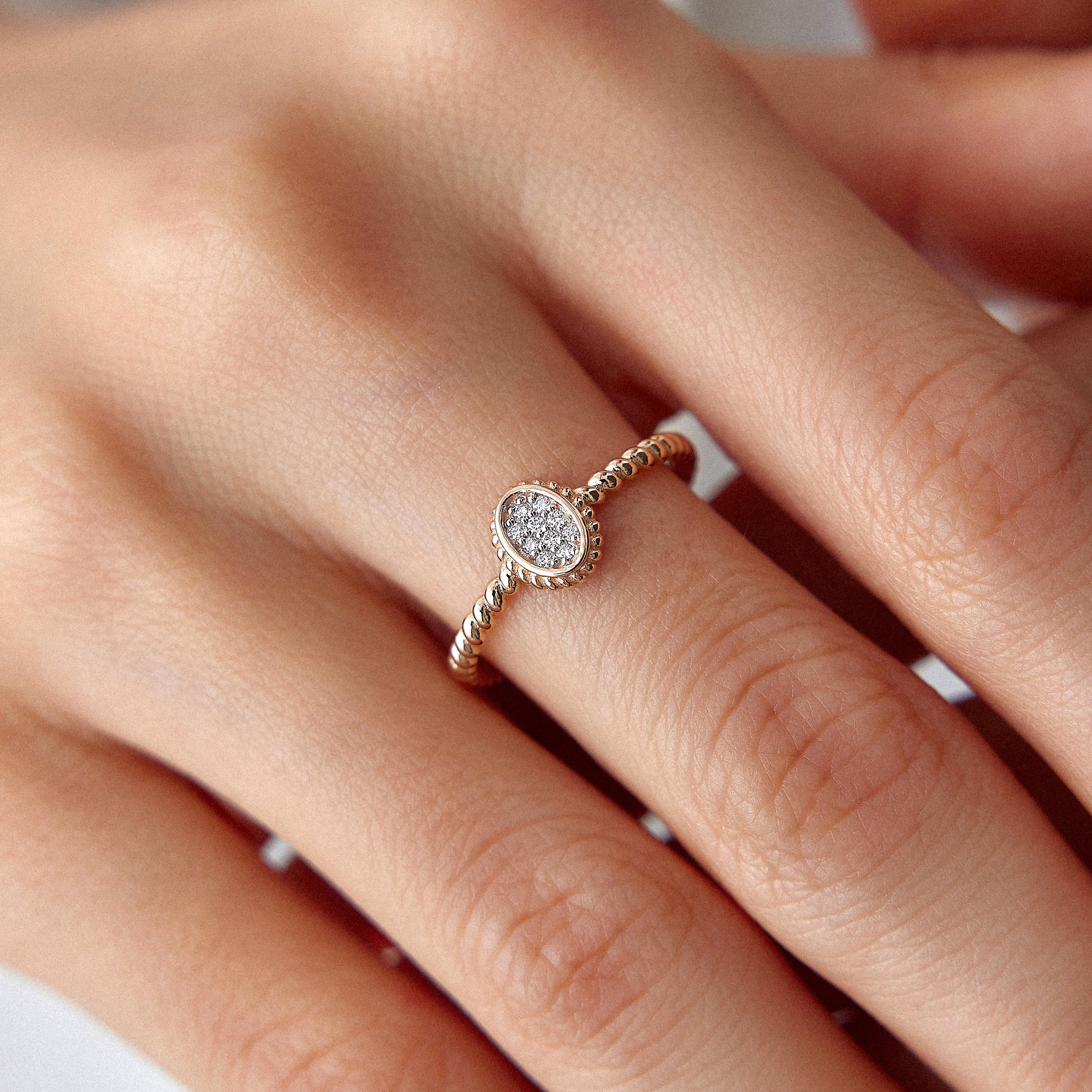 Diamond Mini Oval Ring in 14K Gold