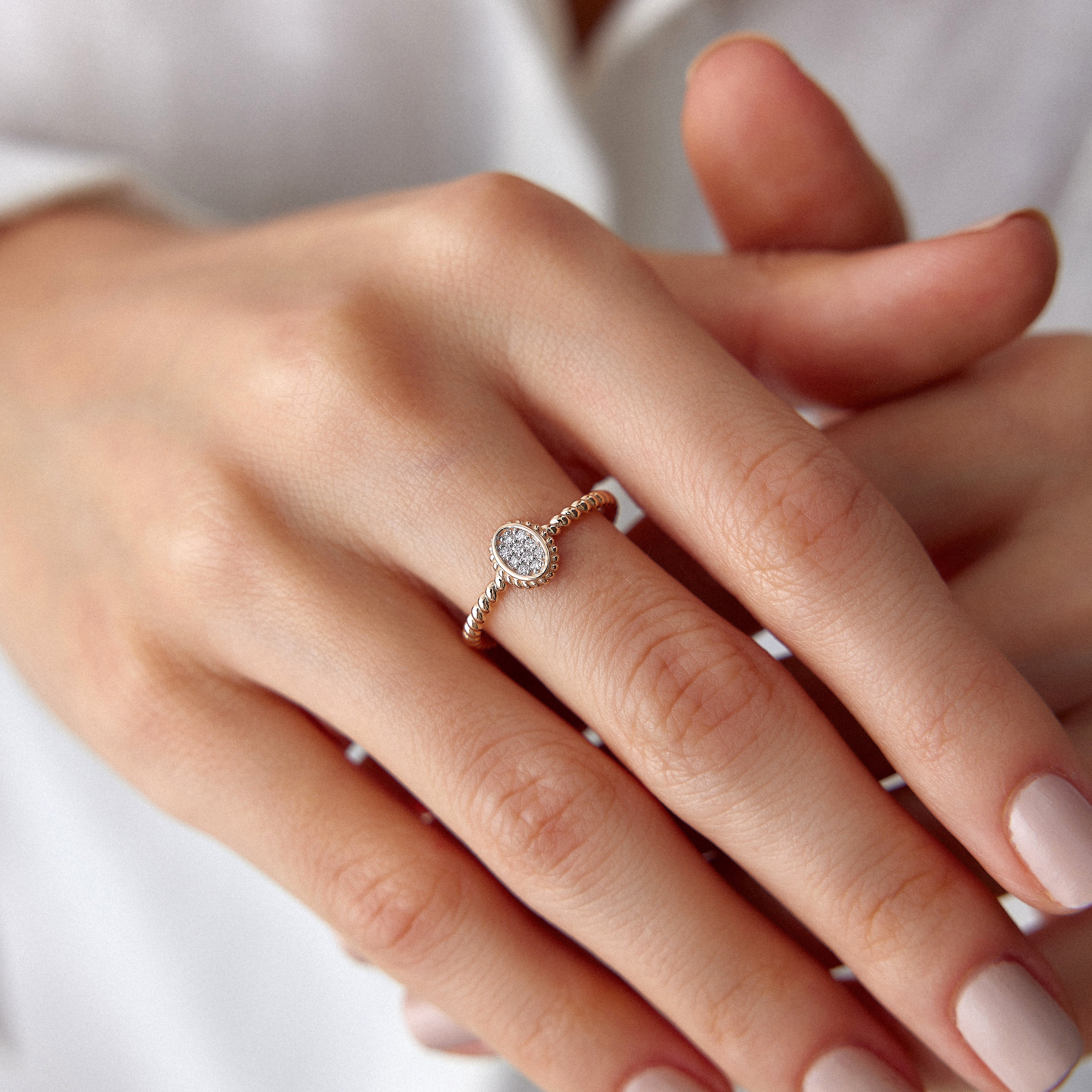 Diamond Mini Oval Ring in 14K Gold