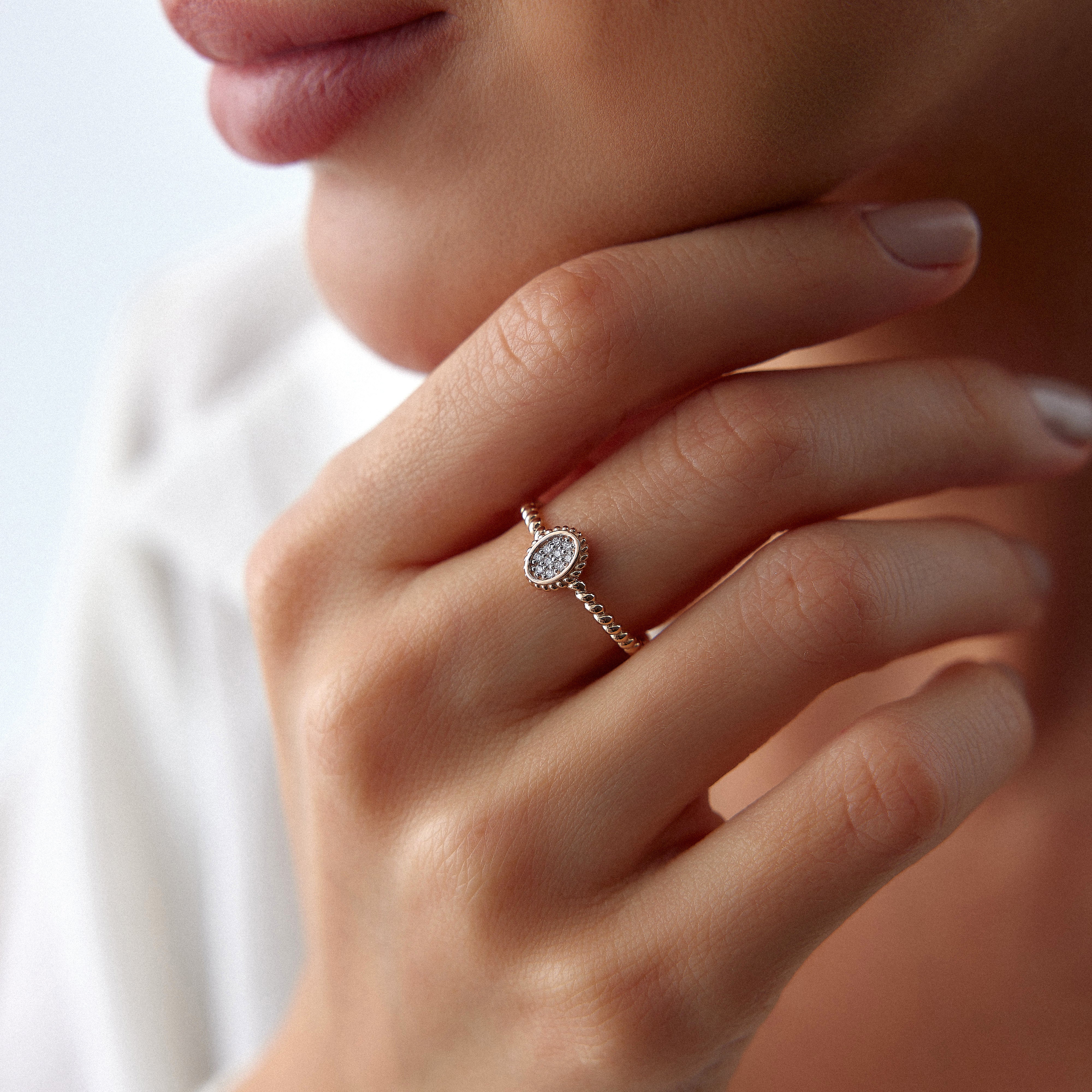 Diamond Mini Oval Ring in 14K Gold