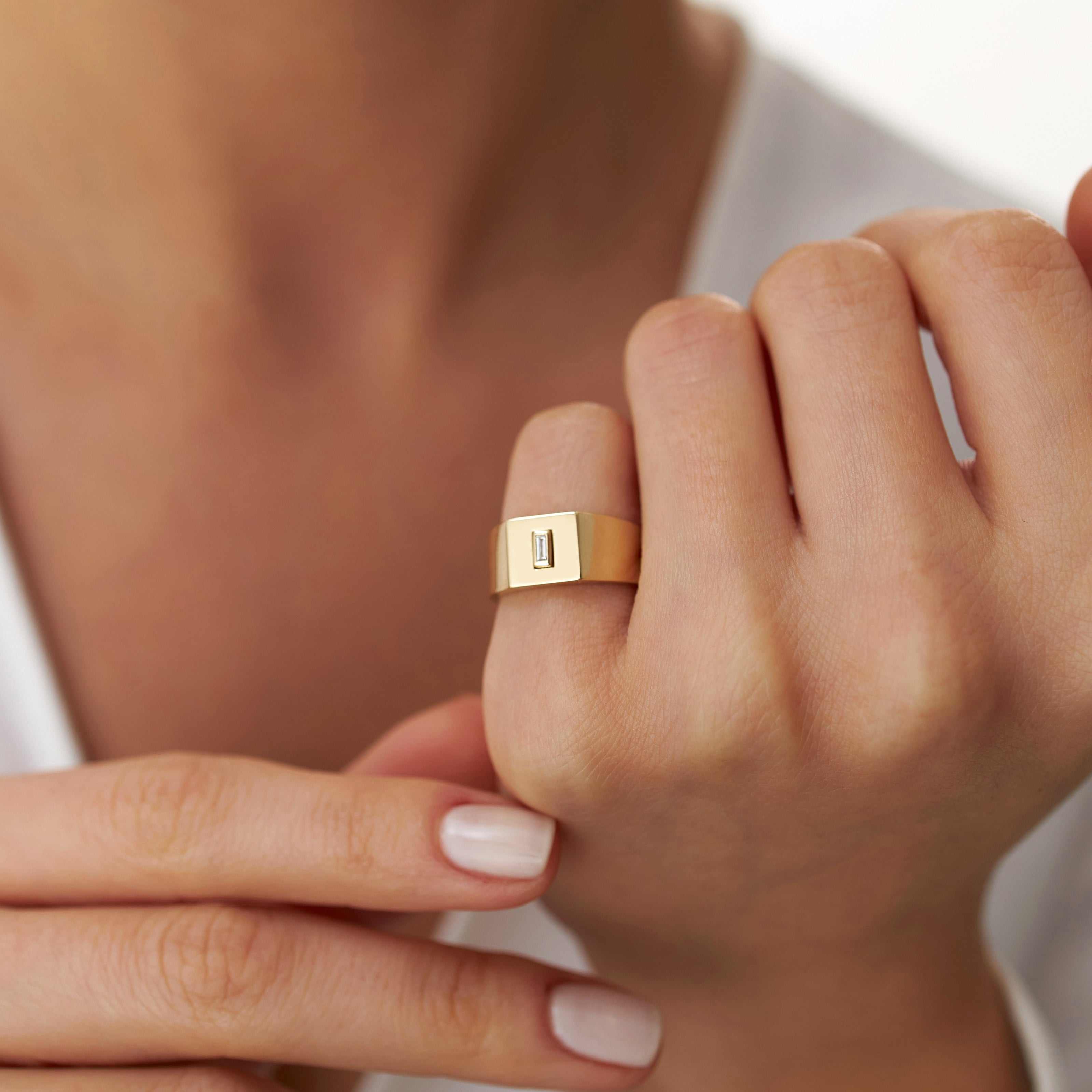 Diamond Square Signet Ring in 14K Gold