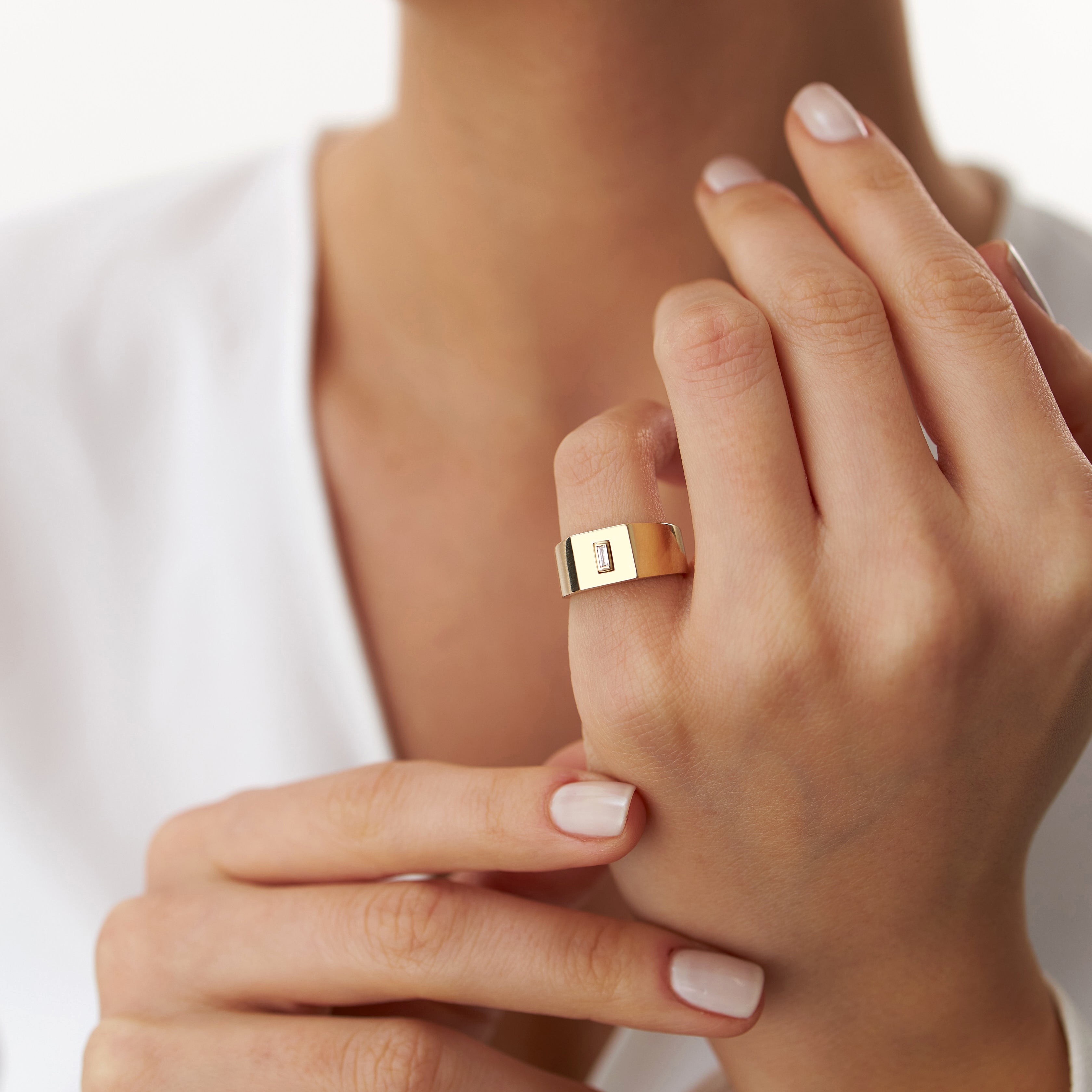 Diamond Square Signet Ring in 14K Gold