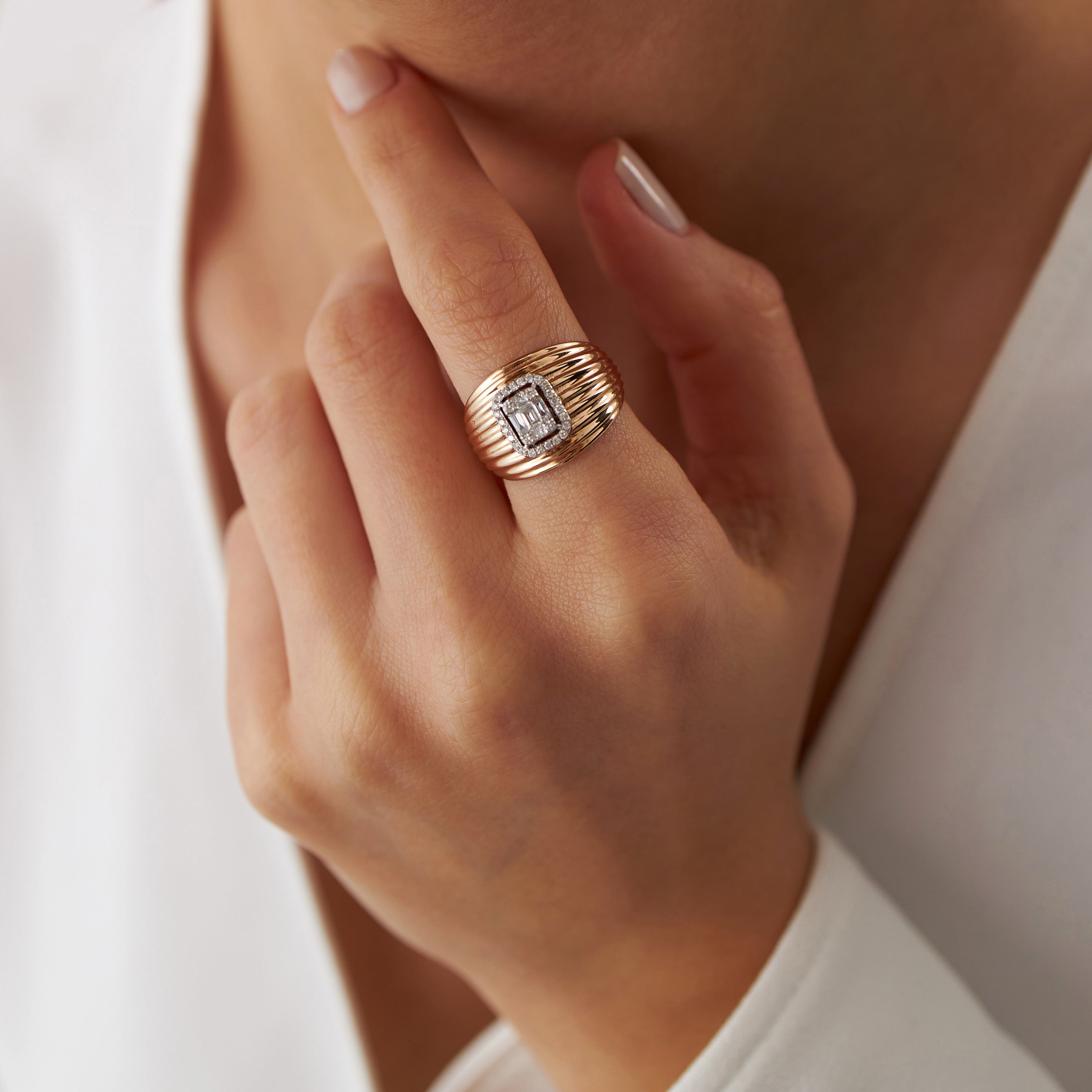 Diamond Dome Ring in 14K Gold