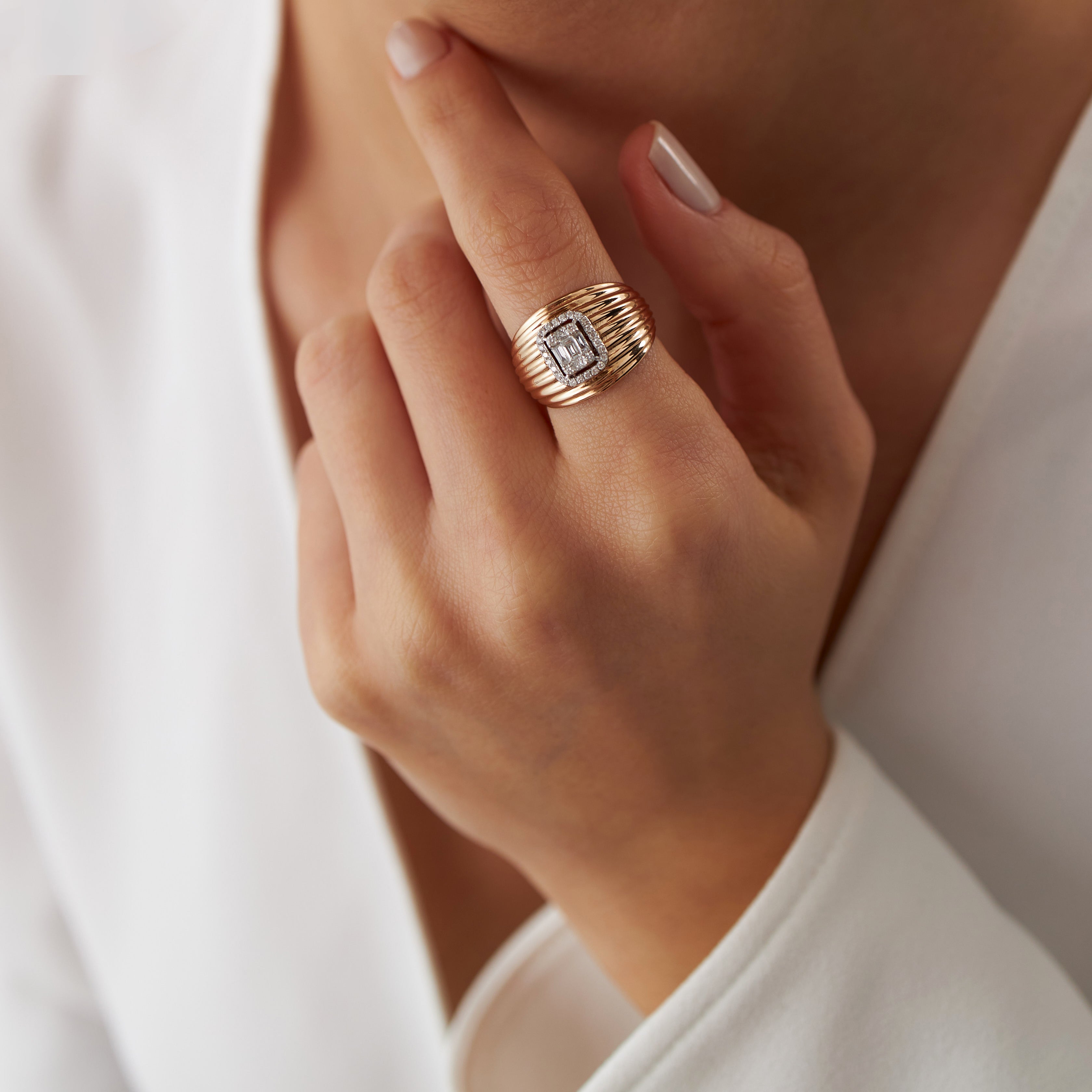 Diamond Dome Ring in 14K Gold