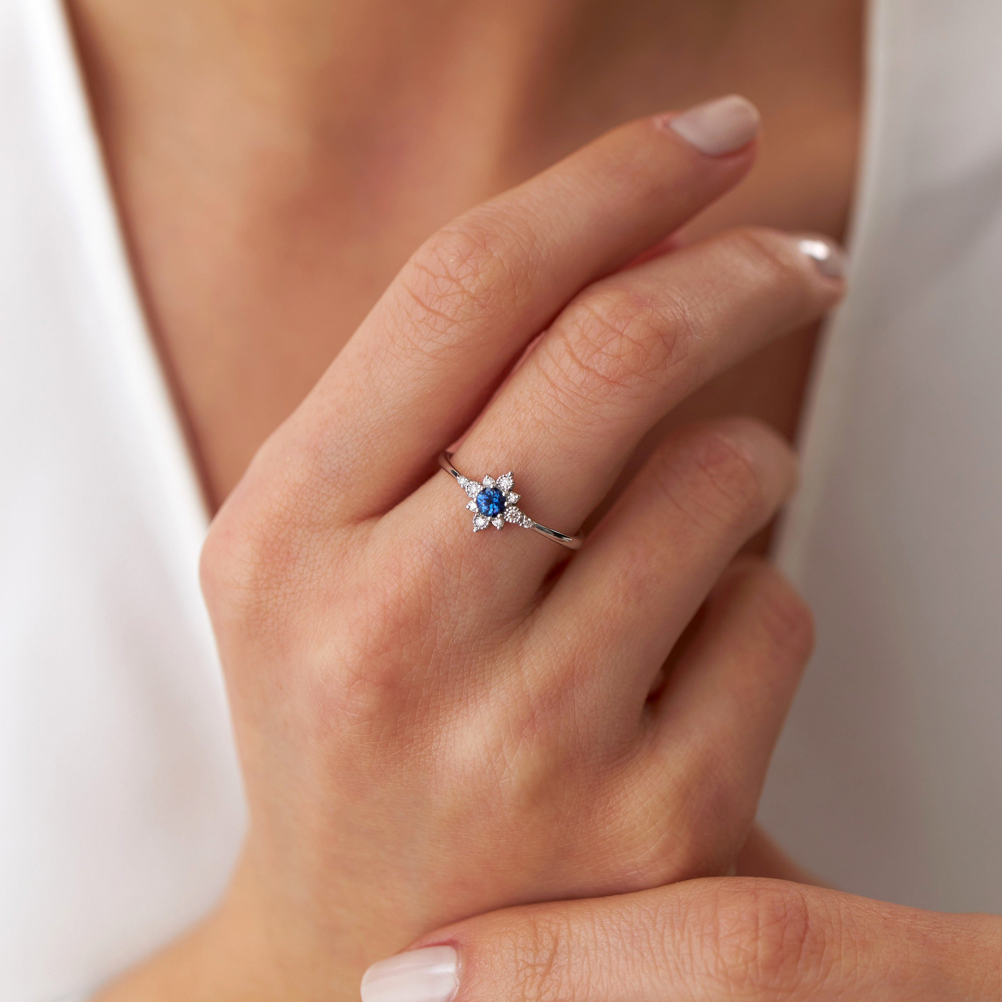 Blue Sapphire and Diamond North Star Ring in 14K Gold