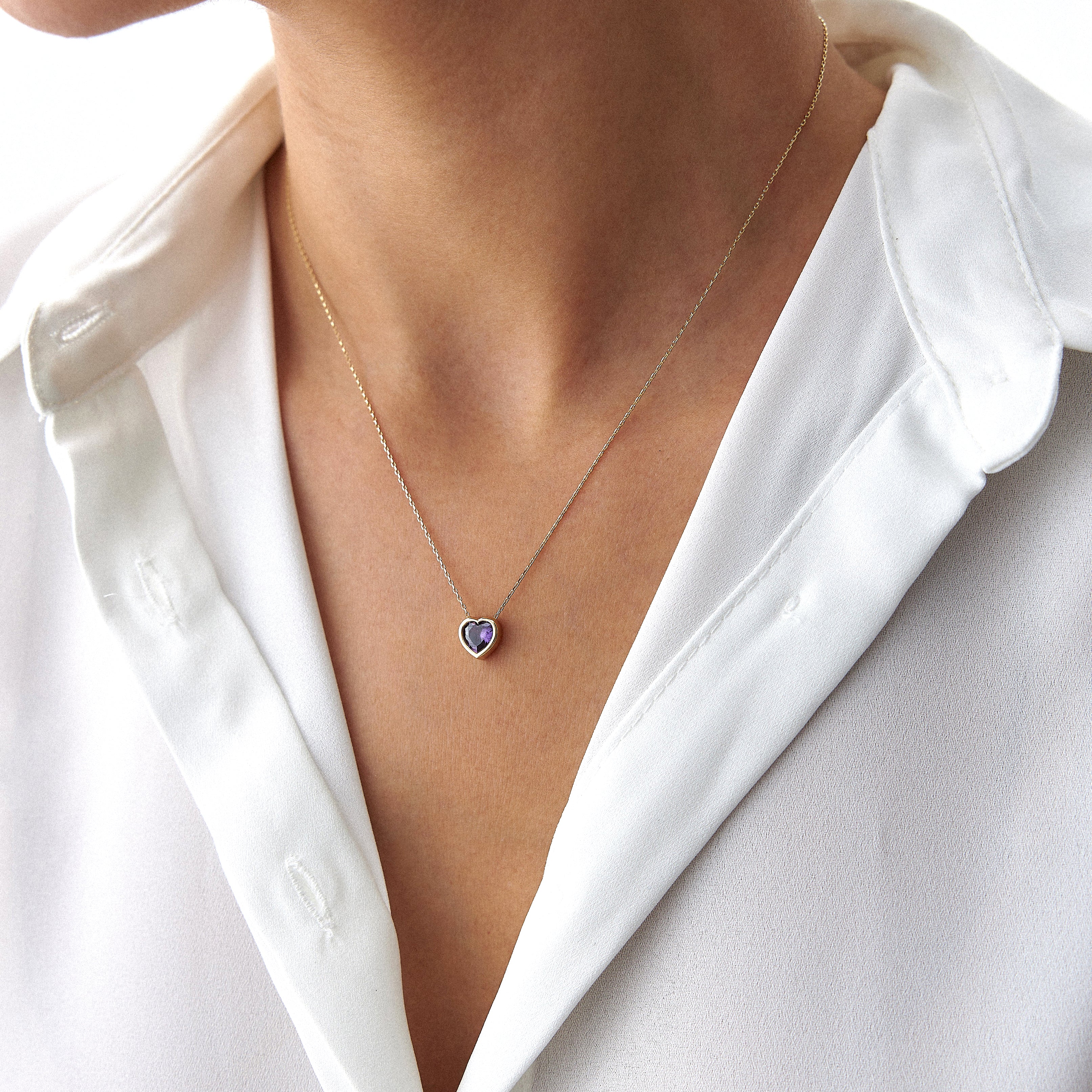 Purple Gemstone Heart Necklace in 14K Gold