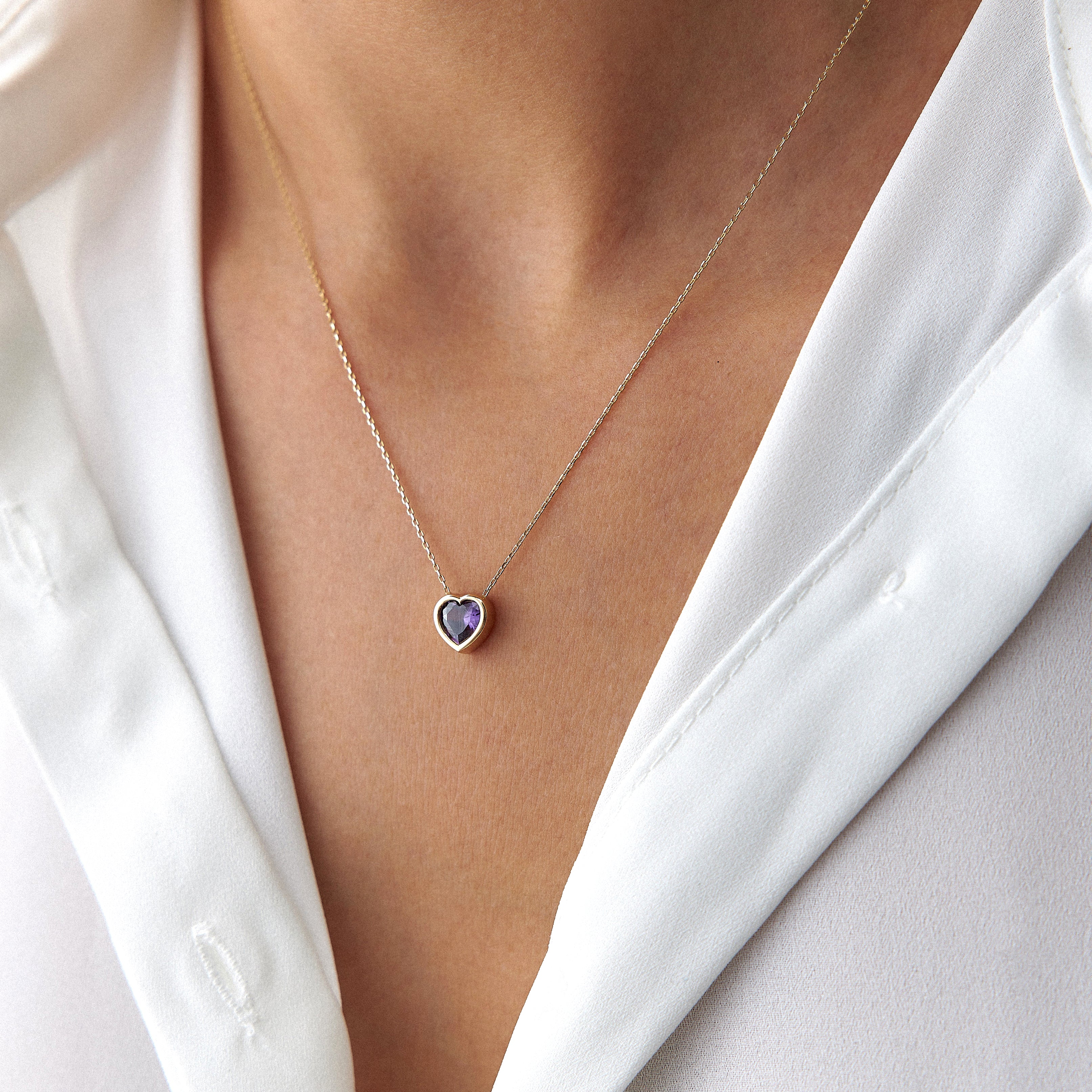 Purple Gemstone Heart Necklace in 14K Gold