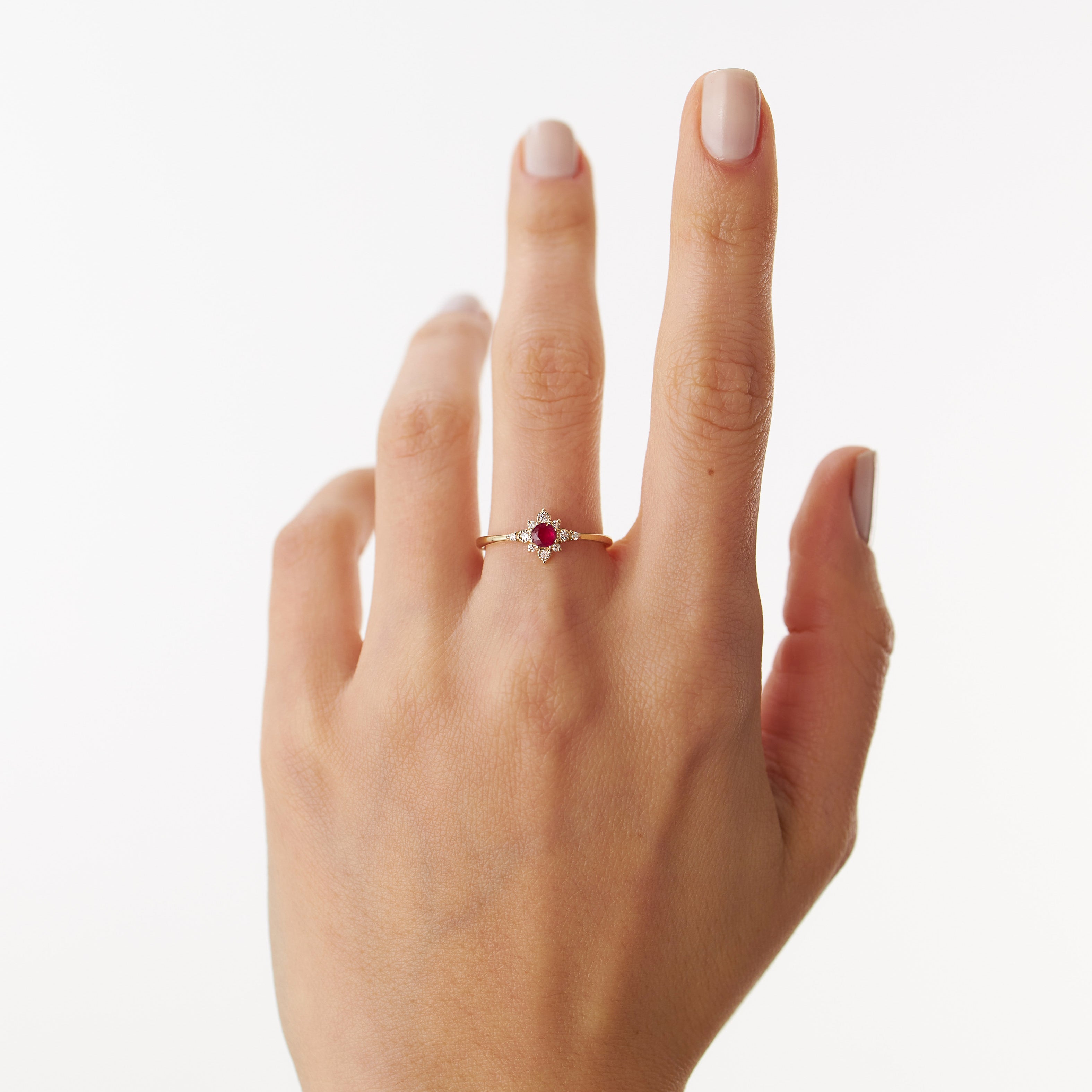 Ruby and Diamond North Star Ring in 14K Gold