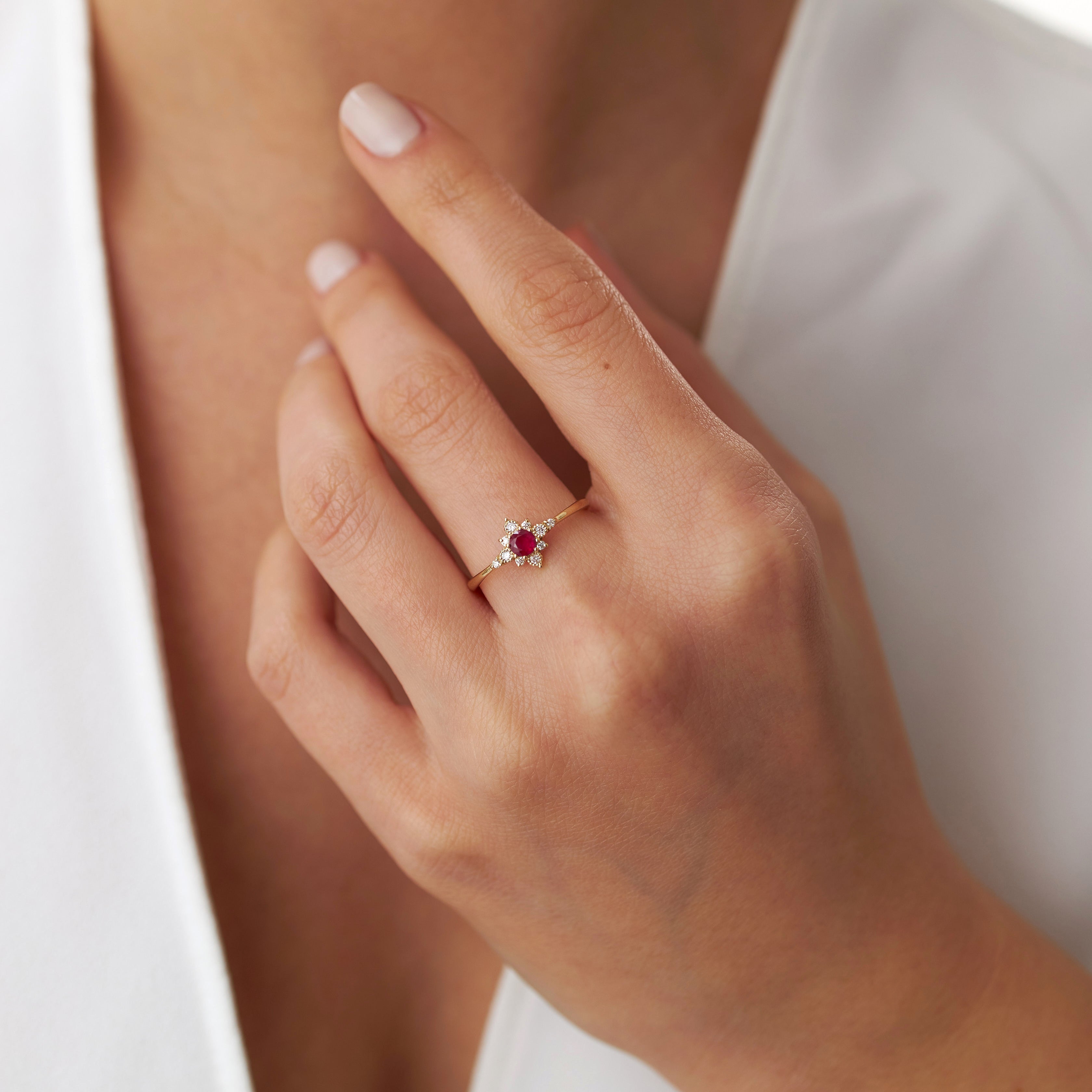 Ruby and Diamond North Star Ring in 14K Gold