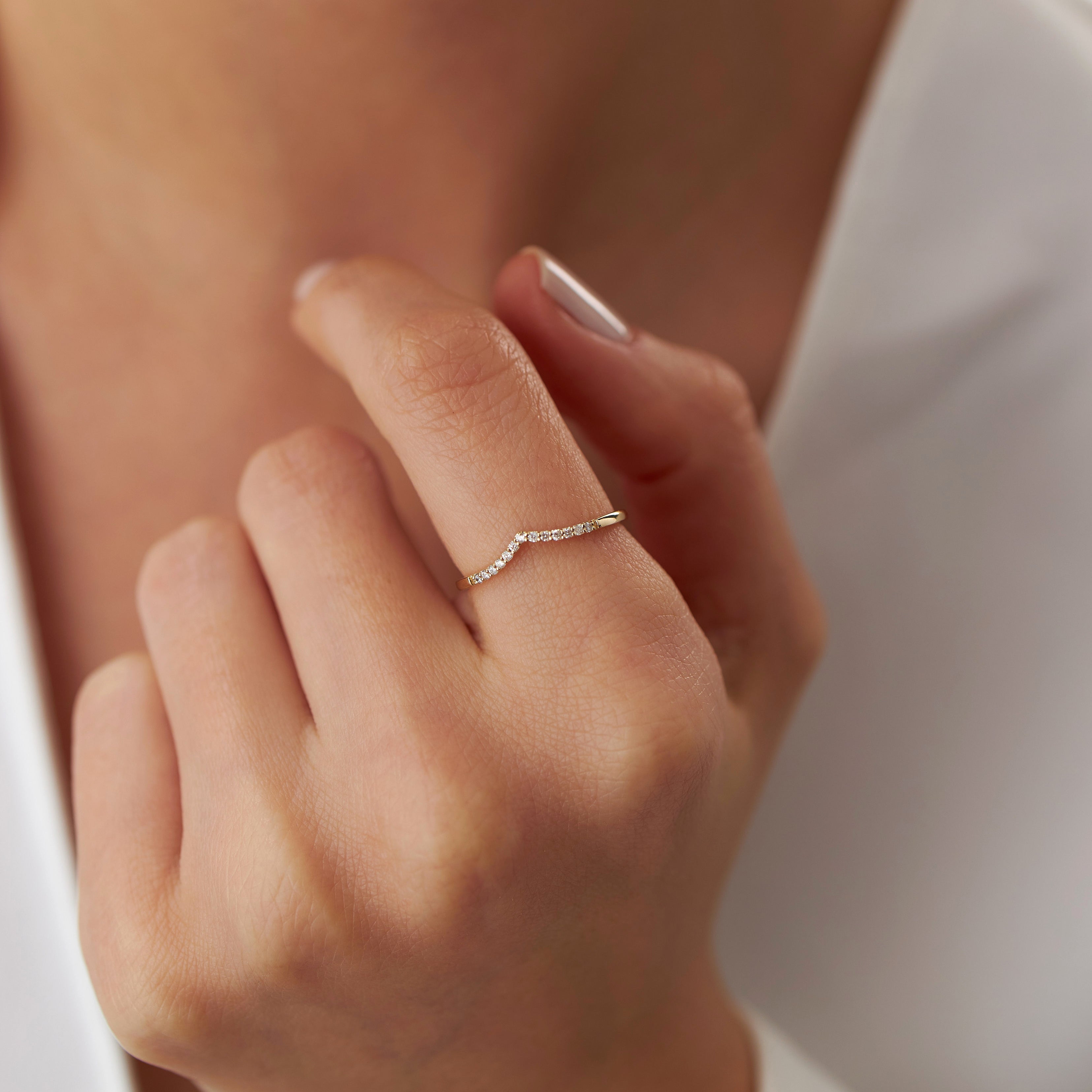 Dainty Diamond Chevron Ring in 14K Gold