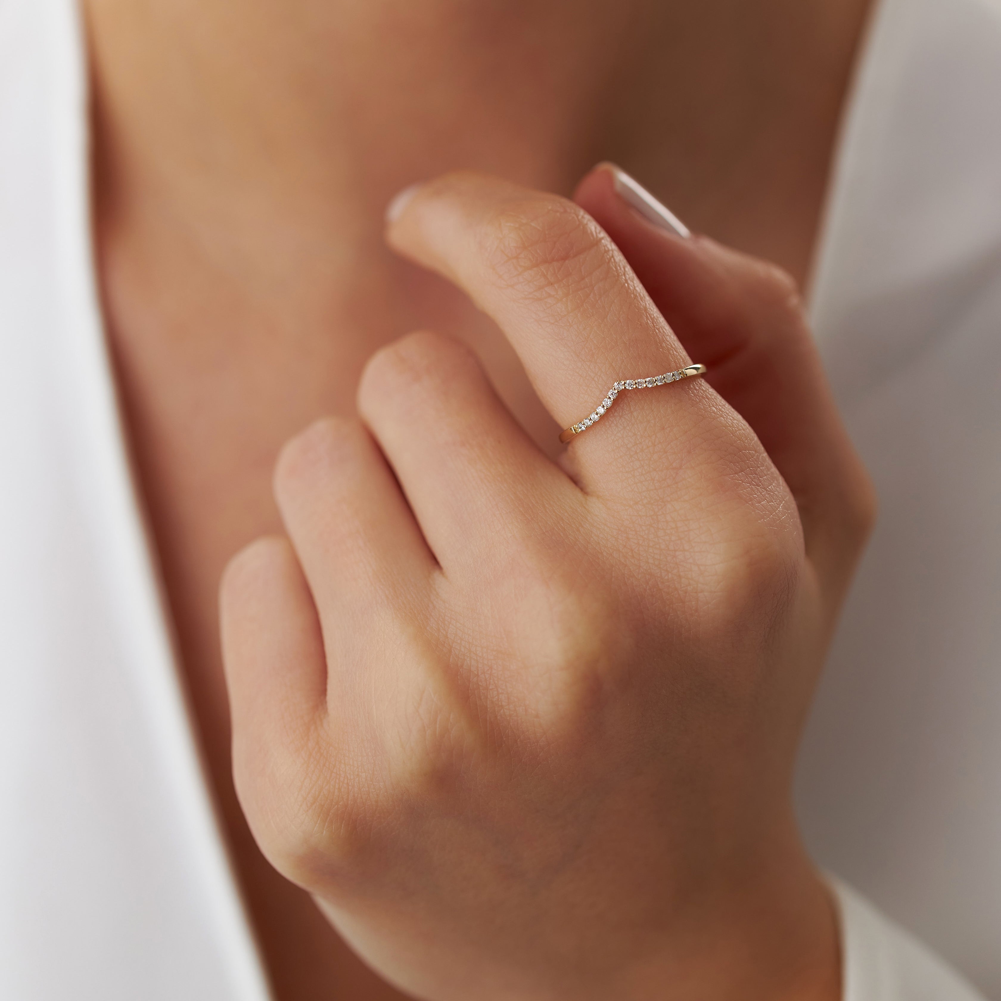 Dainty Diamond Chevron Ring in 14K Gold