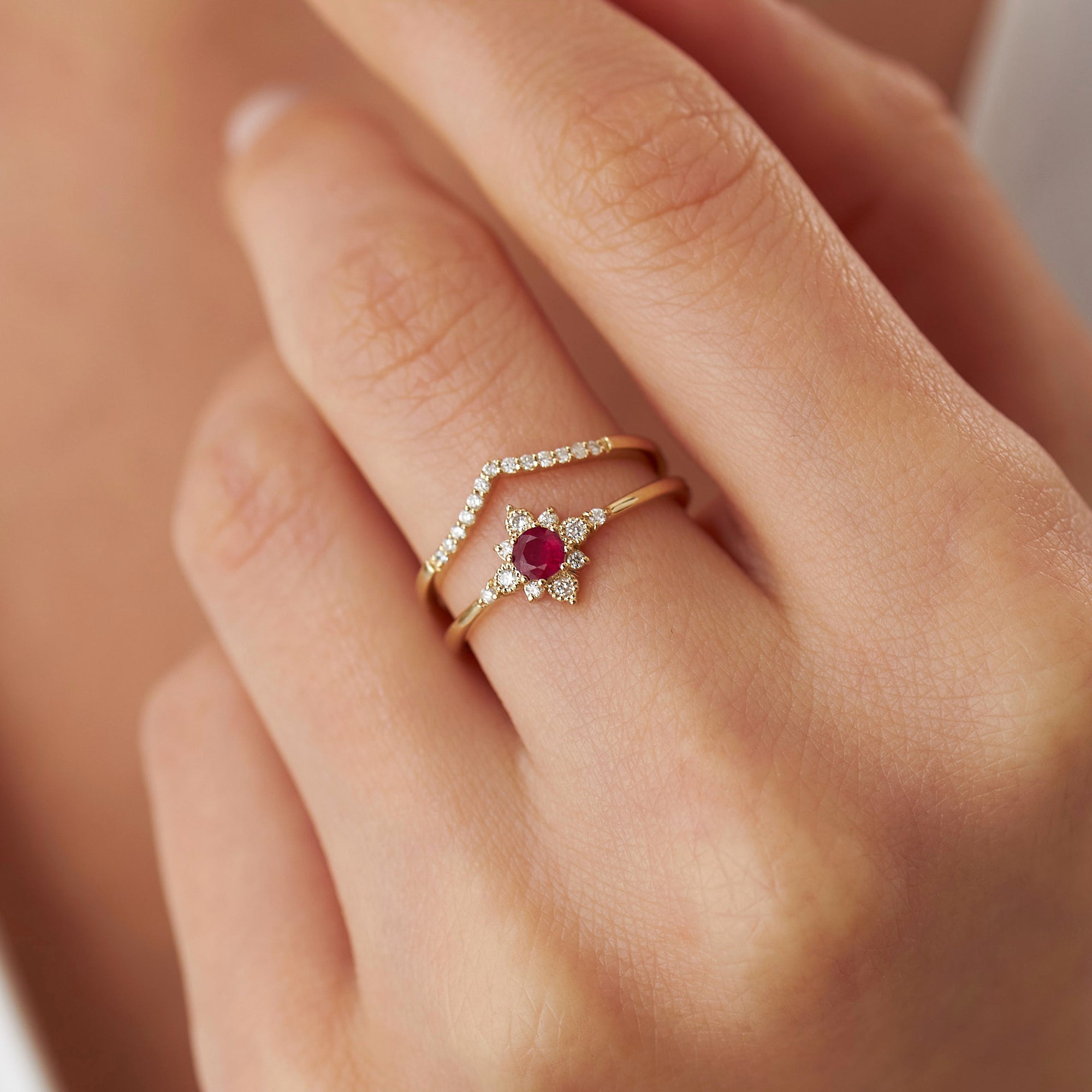 Dainty Diamond Chevron Ring in 14K Gold