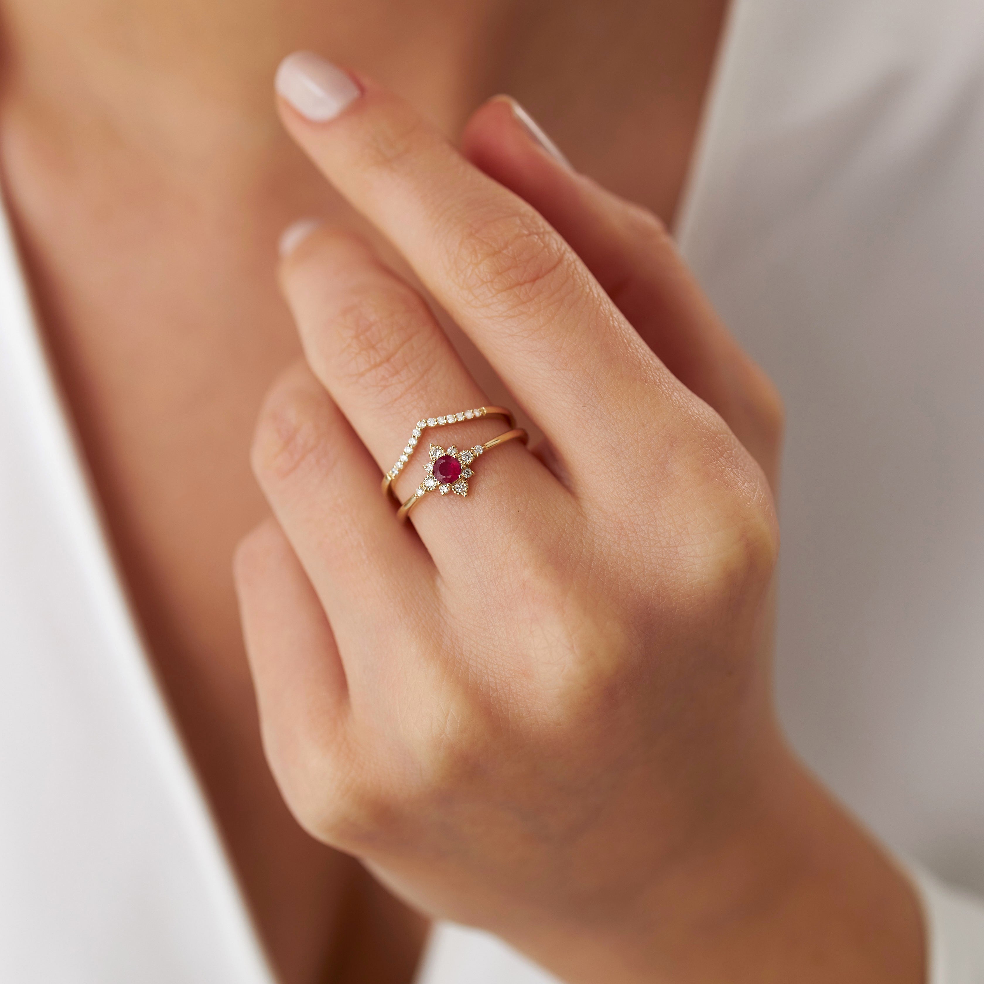 Ruby and Diamond North Star Ring in 14K Gold