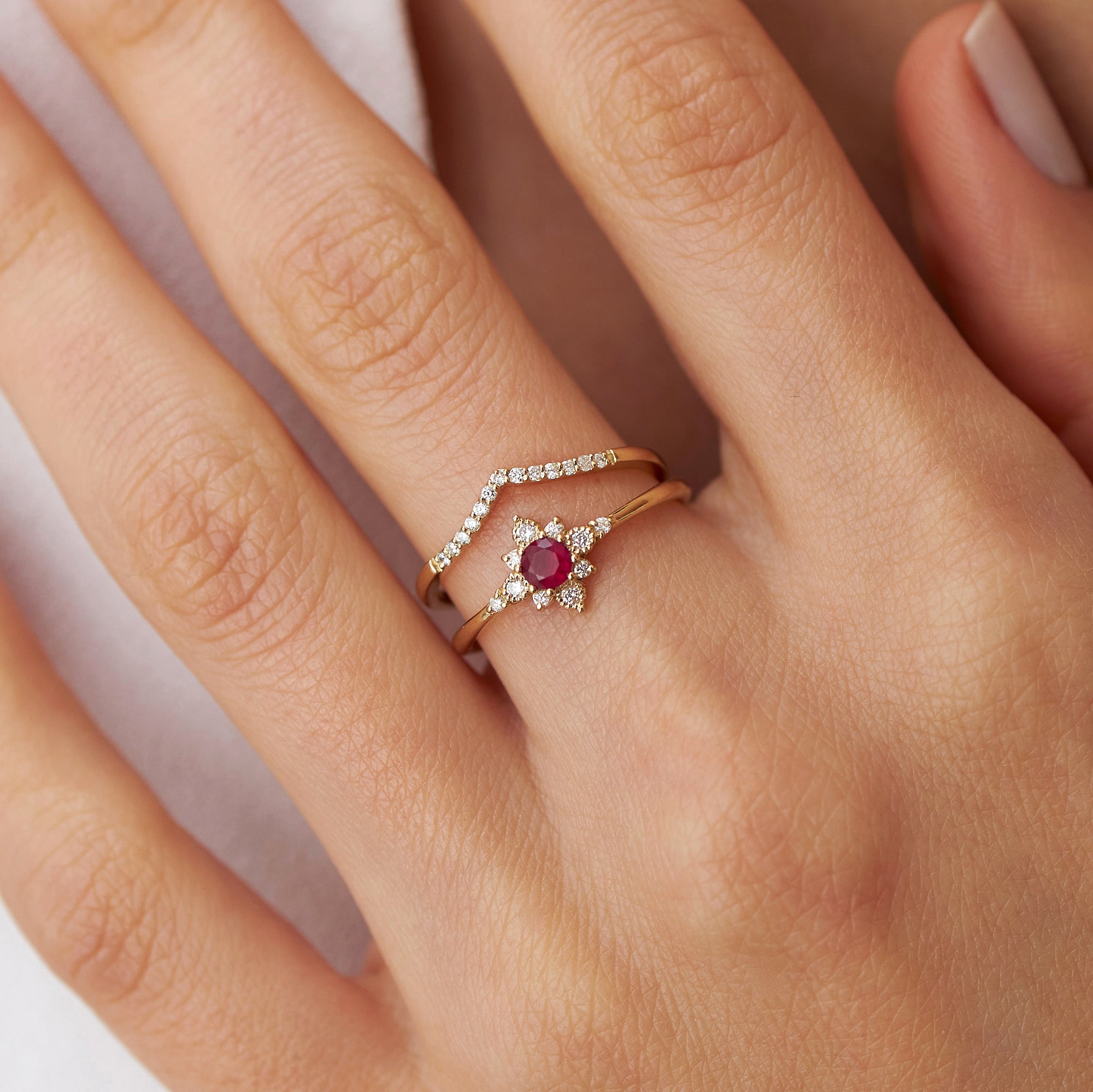 Dainty Diamond Chevron Ring in 14K Gold